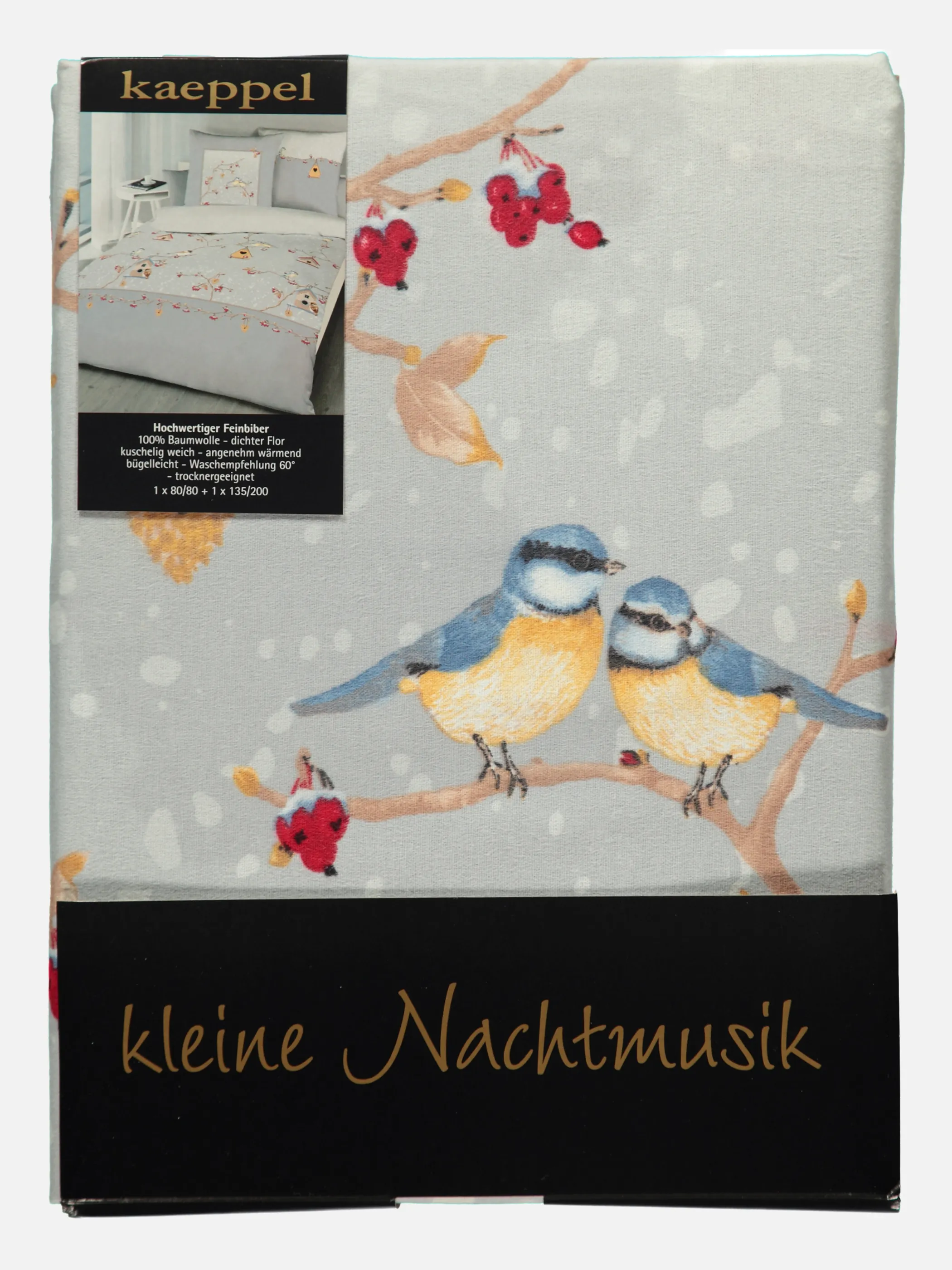 Kaeppel Design Biberbettwäsche Snow Birds 135 Blau 829246 TAUBE 2