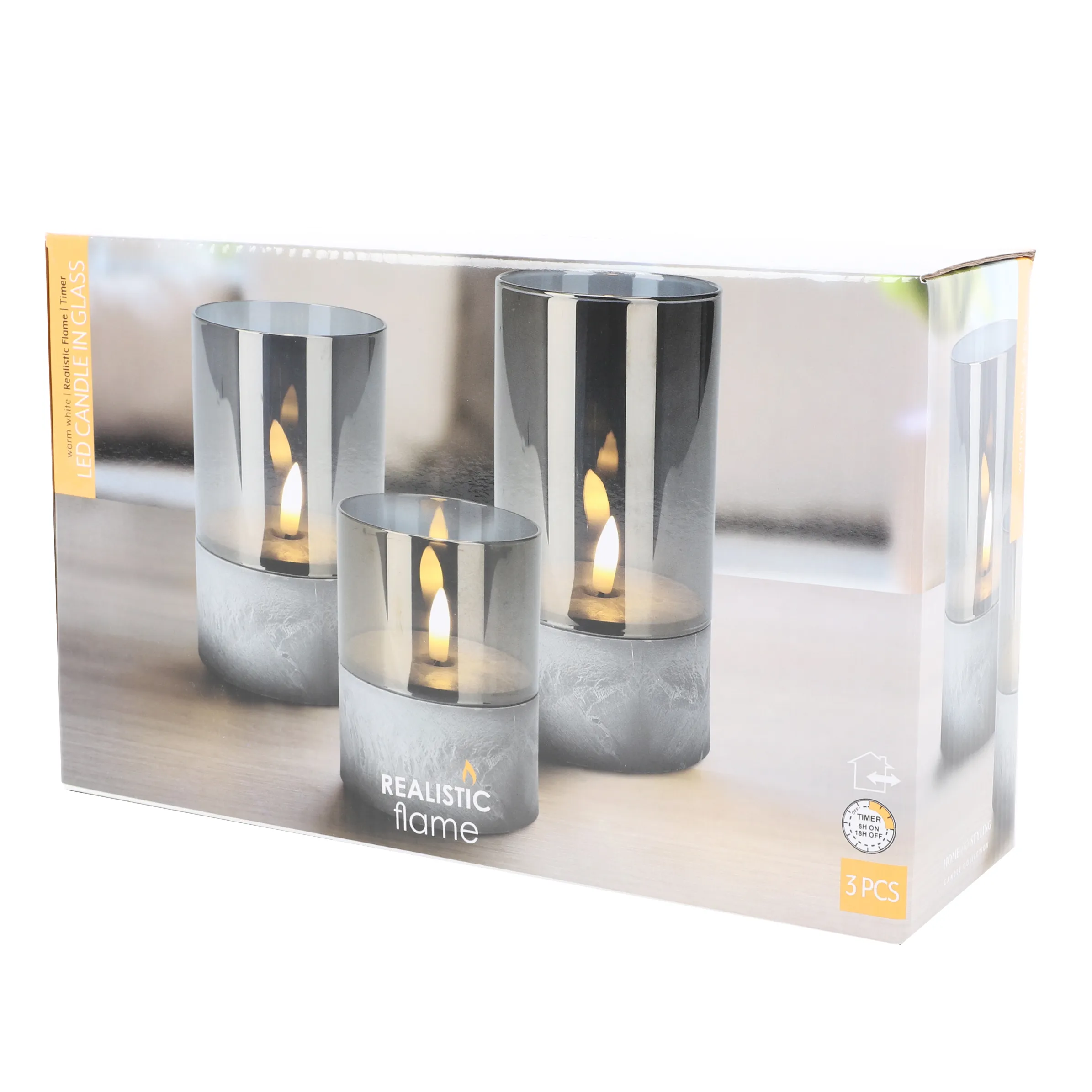 Deko Artikel LED Kerze 3er Set im Glas Time Grau 886502 GRAU 1