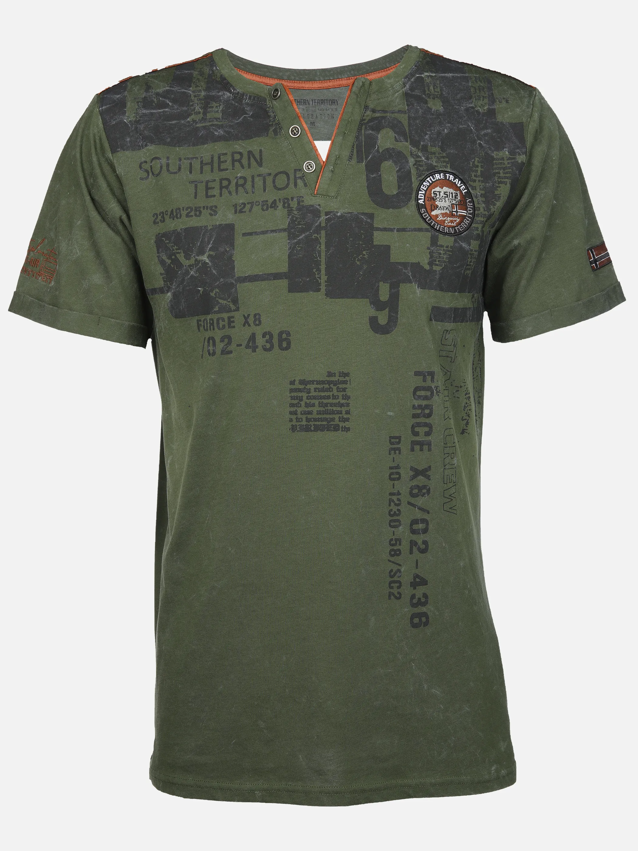 Southern Territory He. Henleyshirt 1/2 Arm alloverprint Oliv 910641 OLIVE 1