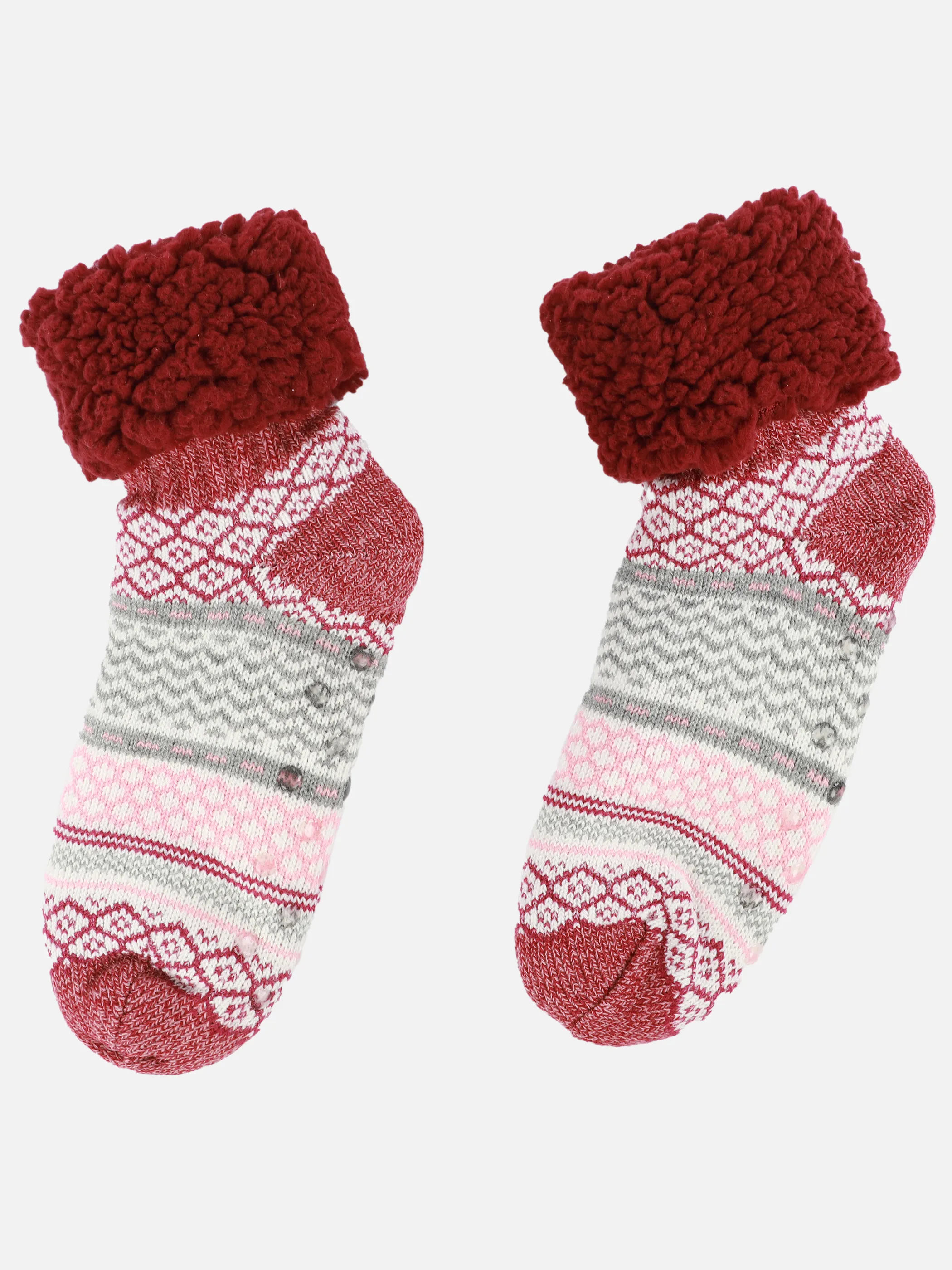 Da. Hausschuhsocken kurz Teddy Rot 914558 WEINROT 2