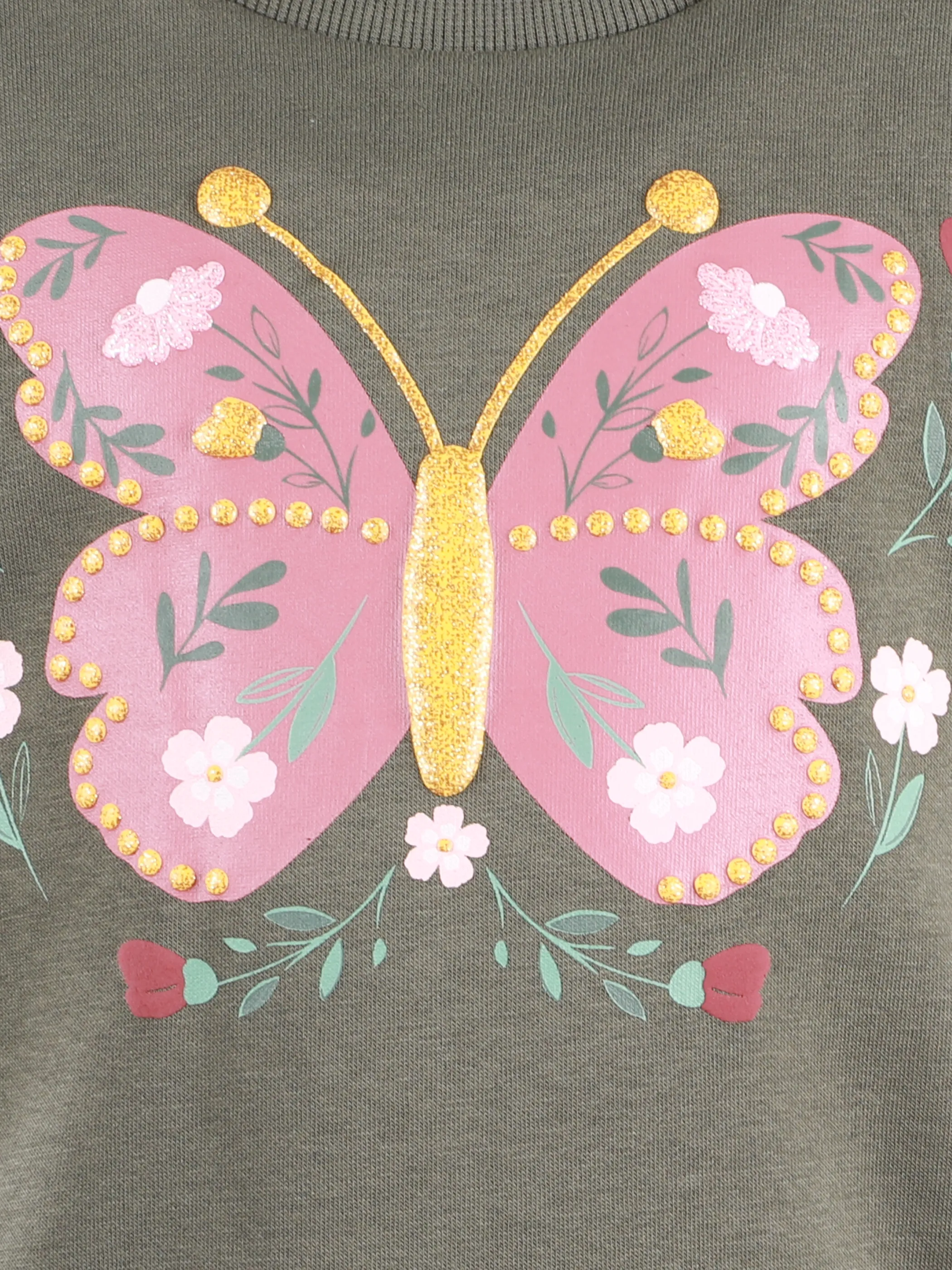 One Way KM Sweatshirt mit Schmetterling Print Grün 913979 DUNKELGRÜN 3
