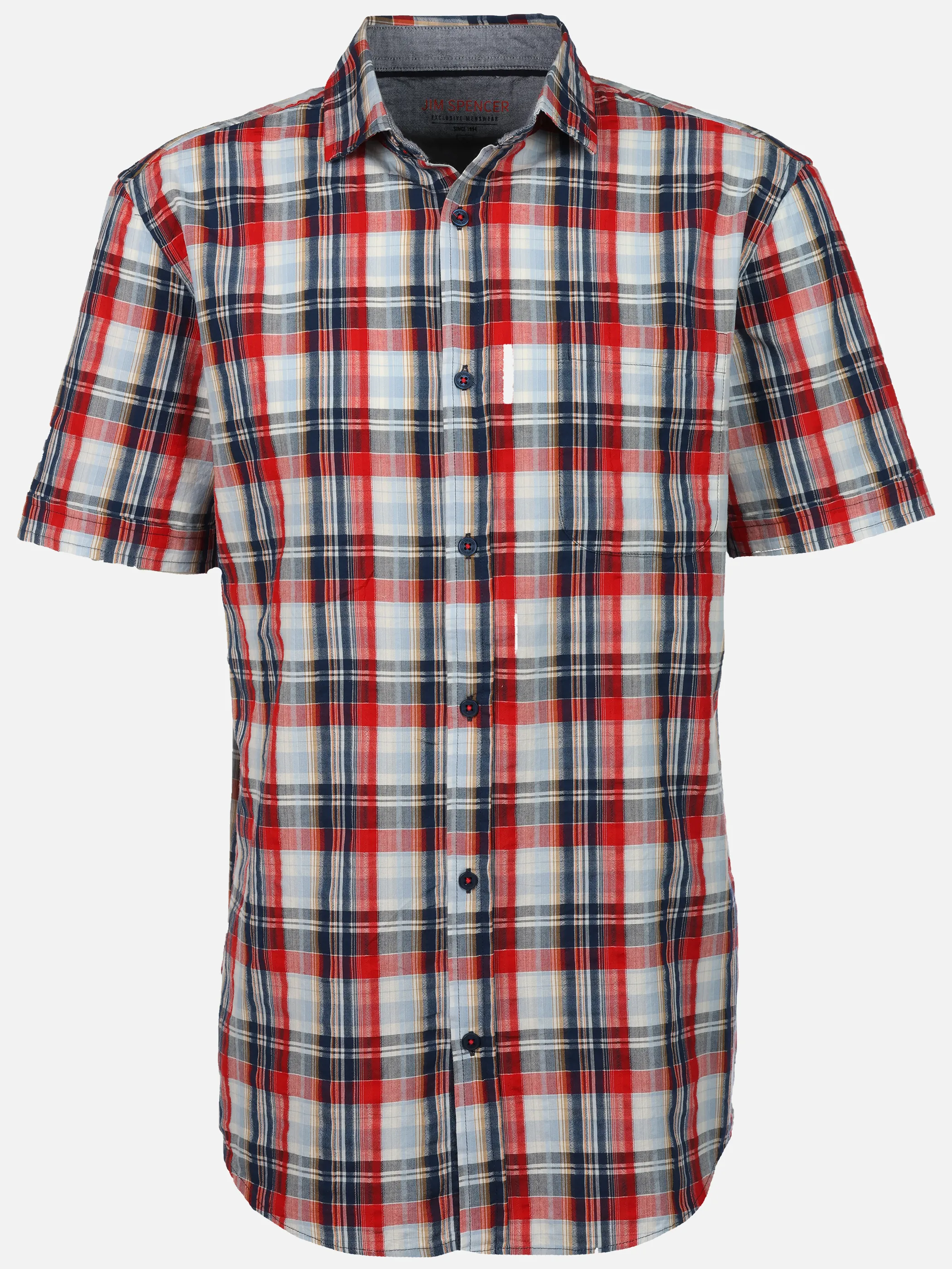 Jim Spencer He. Seersuckerhemd 1/2 Arm gemustert Rot 925937 RED CHECK 1