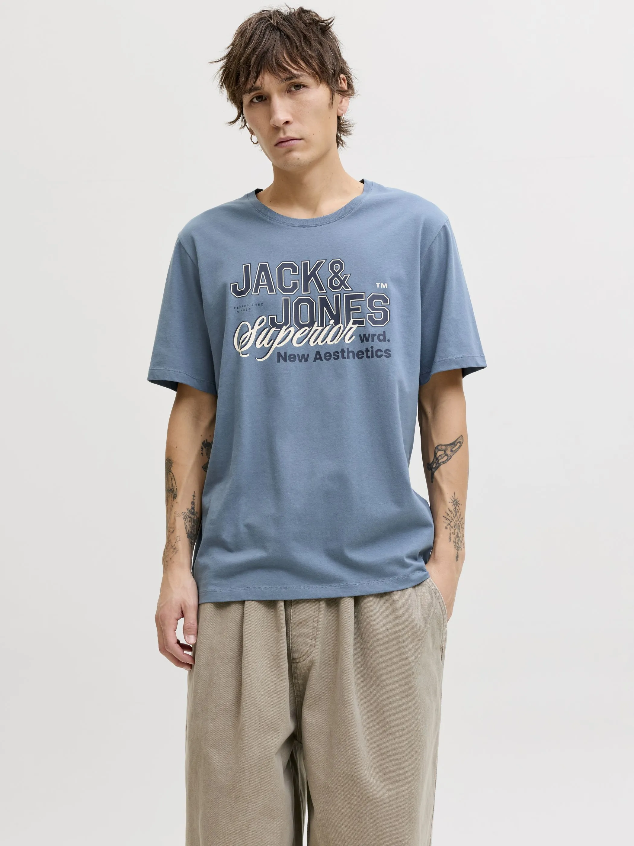 Jack Jones 12288016 JJELOGO TEE SS O-NECK Blau 922267 176533 1