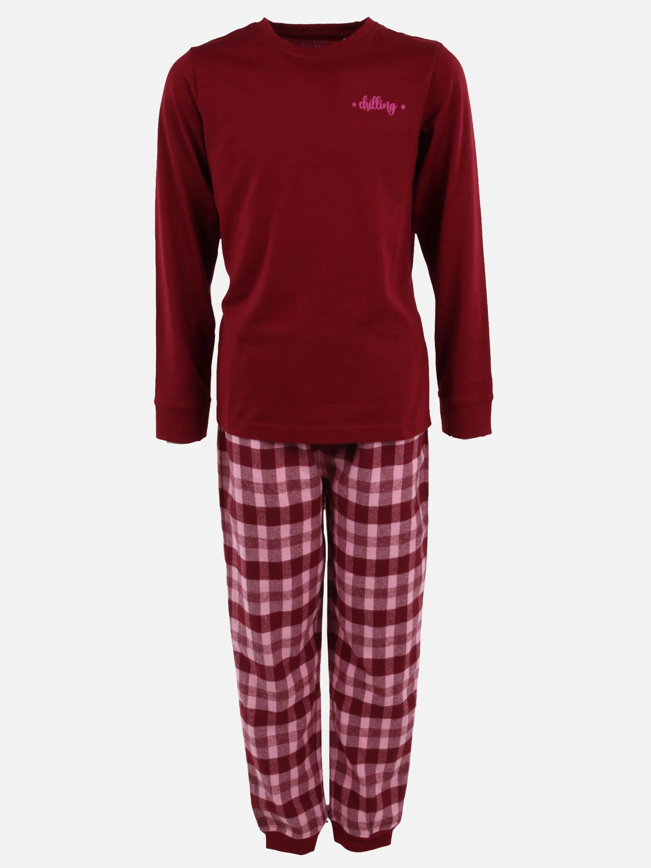 One Way Teener Girls Pyjama Flanell Karo Rot 930106 BORDO 1