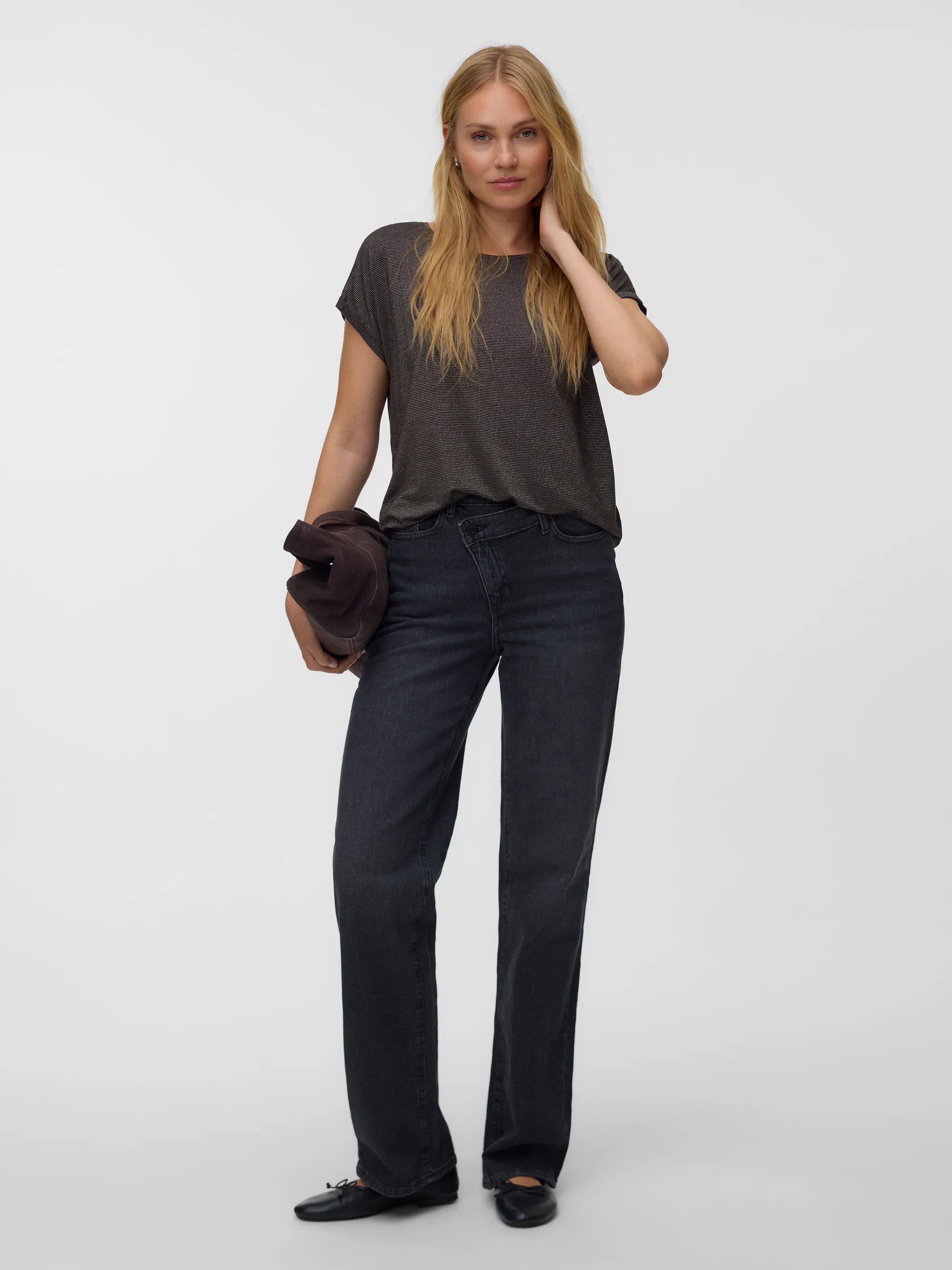 Vero Moda 10250488 VMLAVA GLITTER SS TOP STRIPE Braun 852566 297957003 4