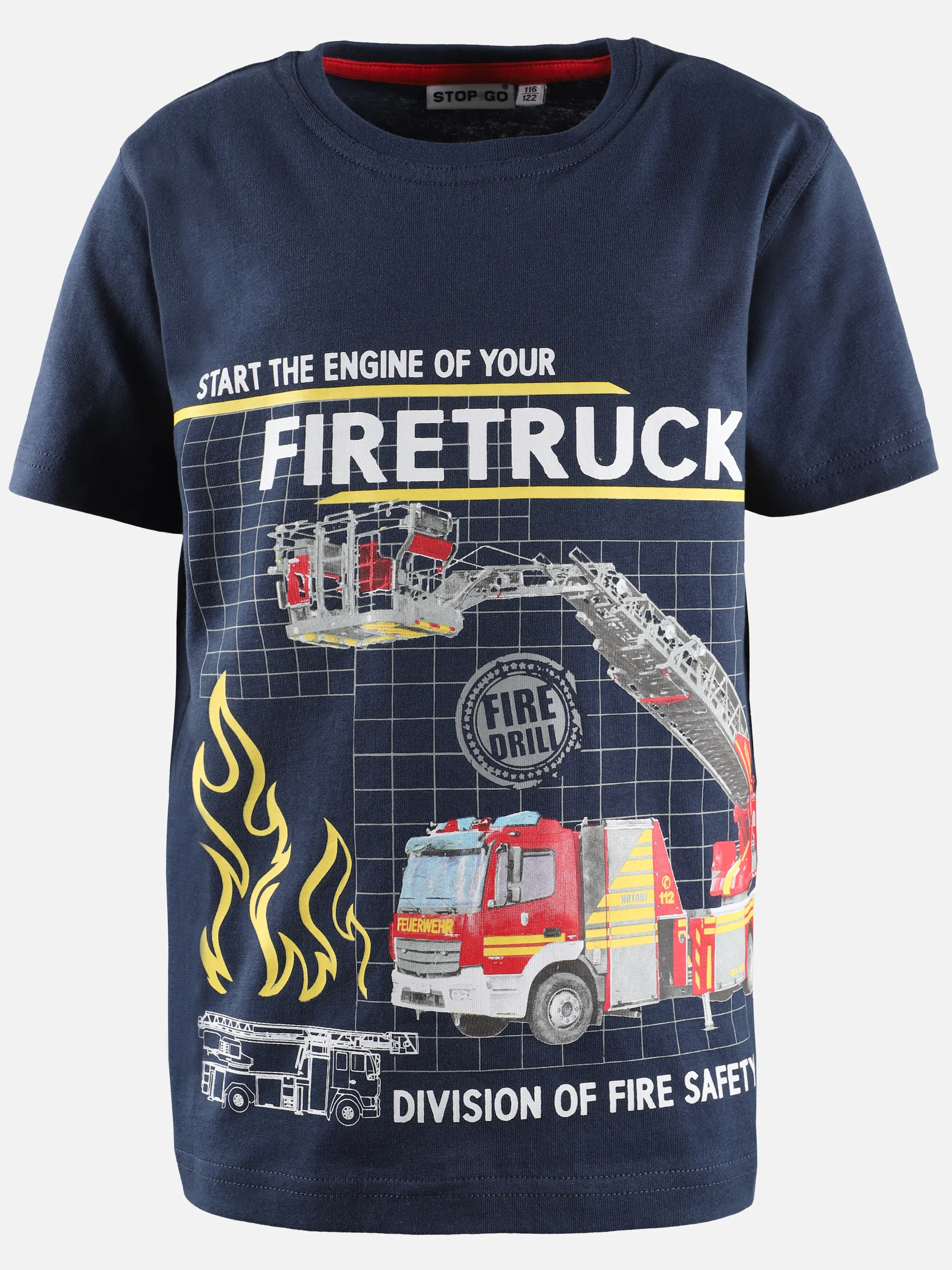 Stop + Go KJ T-Shirt glow in the dark Feuerwehrdruck in blau Blau 890310 DUNKELBLAU 1
