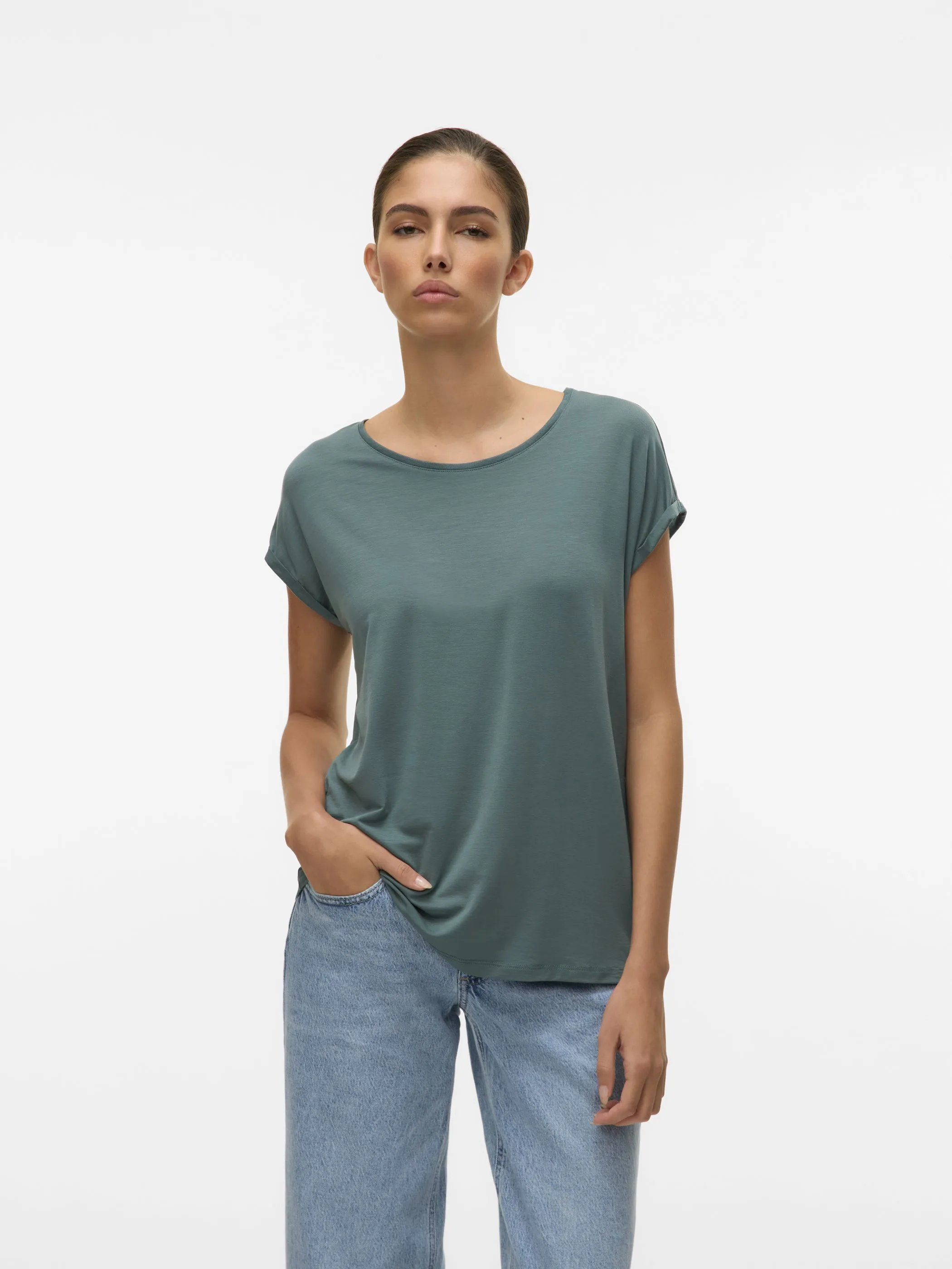 Vero Moda 10284468 VMAVA PLAIN SS TOP GA Grün 873829 185518 5