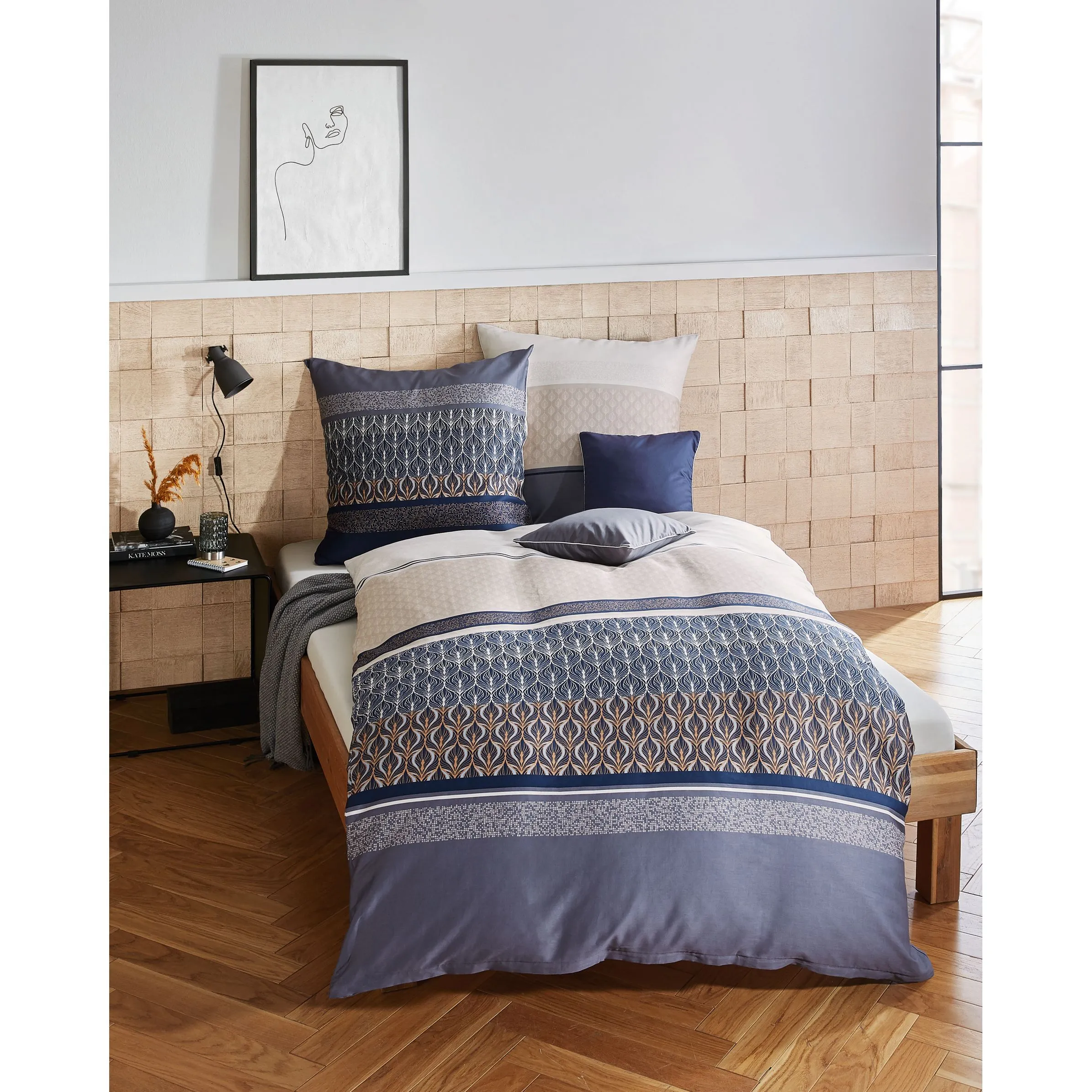 Kaeppel I Biberbettwäsche Valencia 155x2 Blau 888701 SAPHIER 1