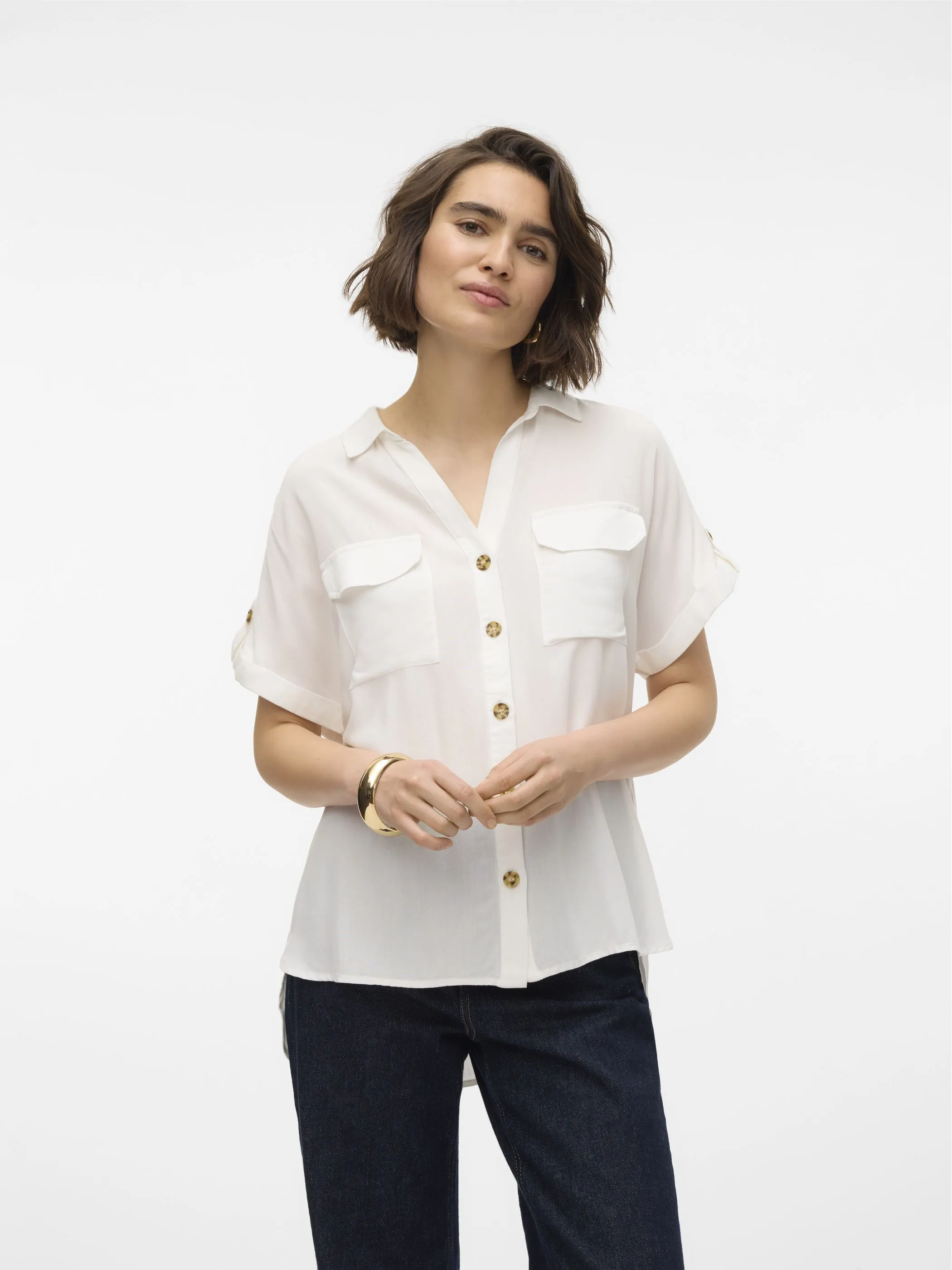 Vero Moda 10310139 VMBUMPY S/S SHIRT WVN Weiß 894443 175598 1