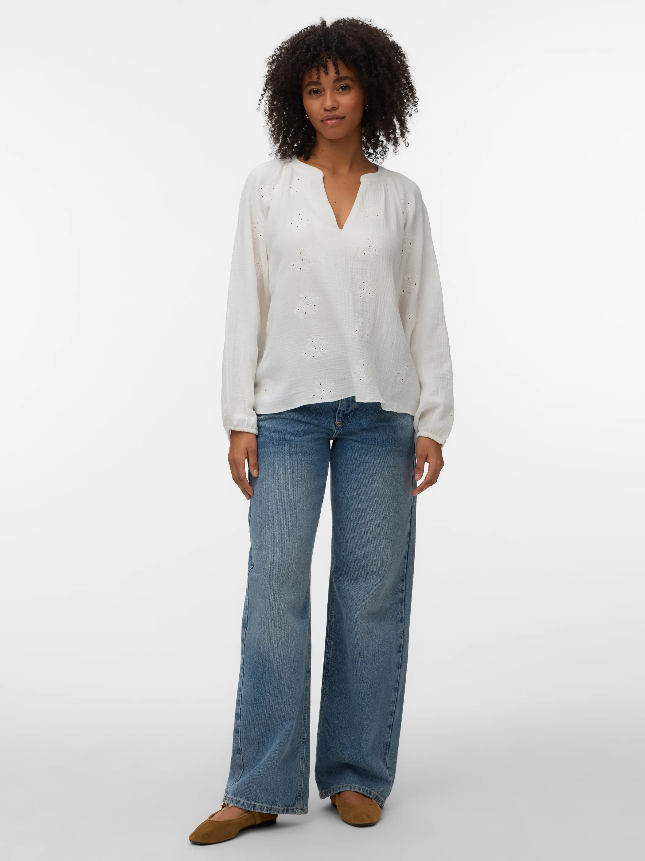 Vero Moda 10342739 VMNATALI LS EMB TOP W Weiß 922292 175598 1