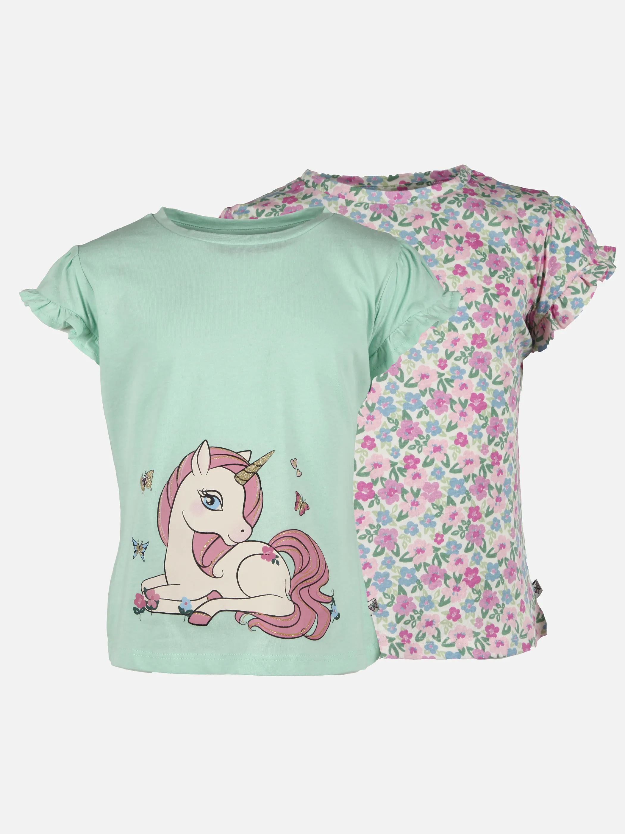 One Way MG 2pcs Pack T-Shirt Blumen-AOP u. Einhorn Print Grün 921611 GRÜN/WEIß 1