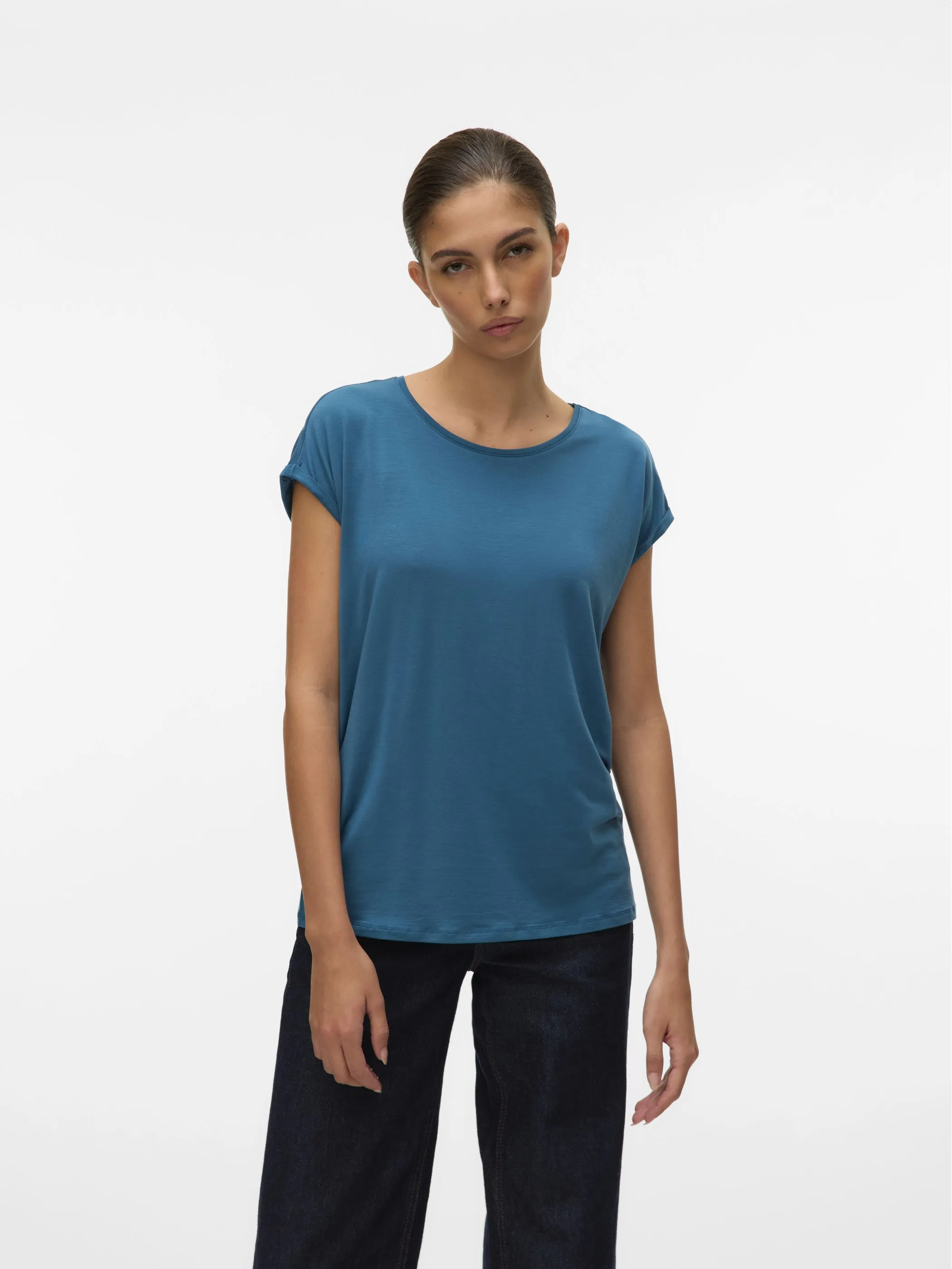 Vero Moda 10284468 VMAVA PLAIN SS TOP GA Blau 873829 261715 2