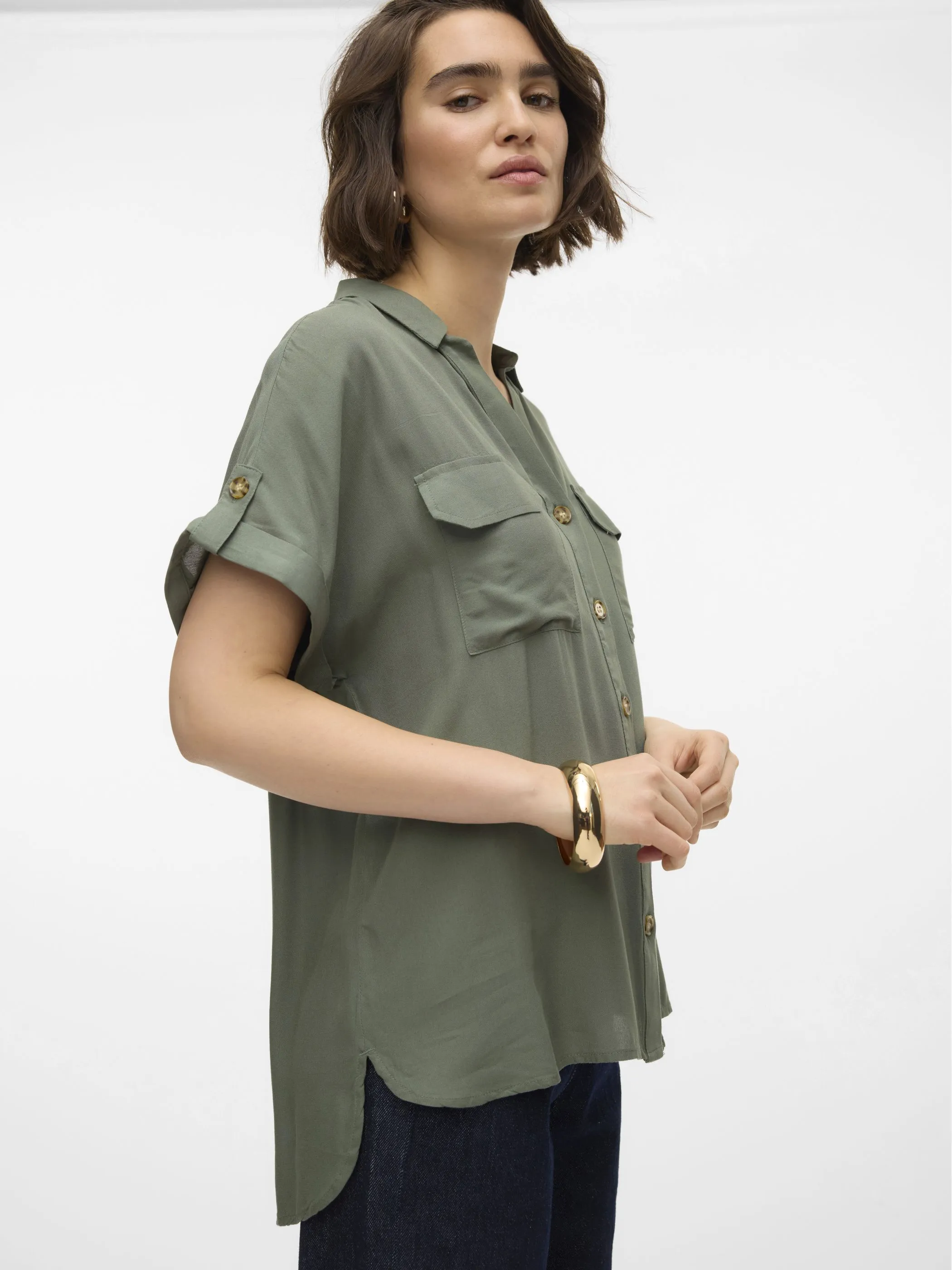 Vero Moda 10310139 VMBUMPY S/S SHIRT WVN Grün 894443 224196 4