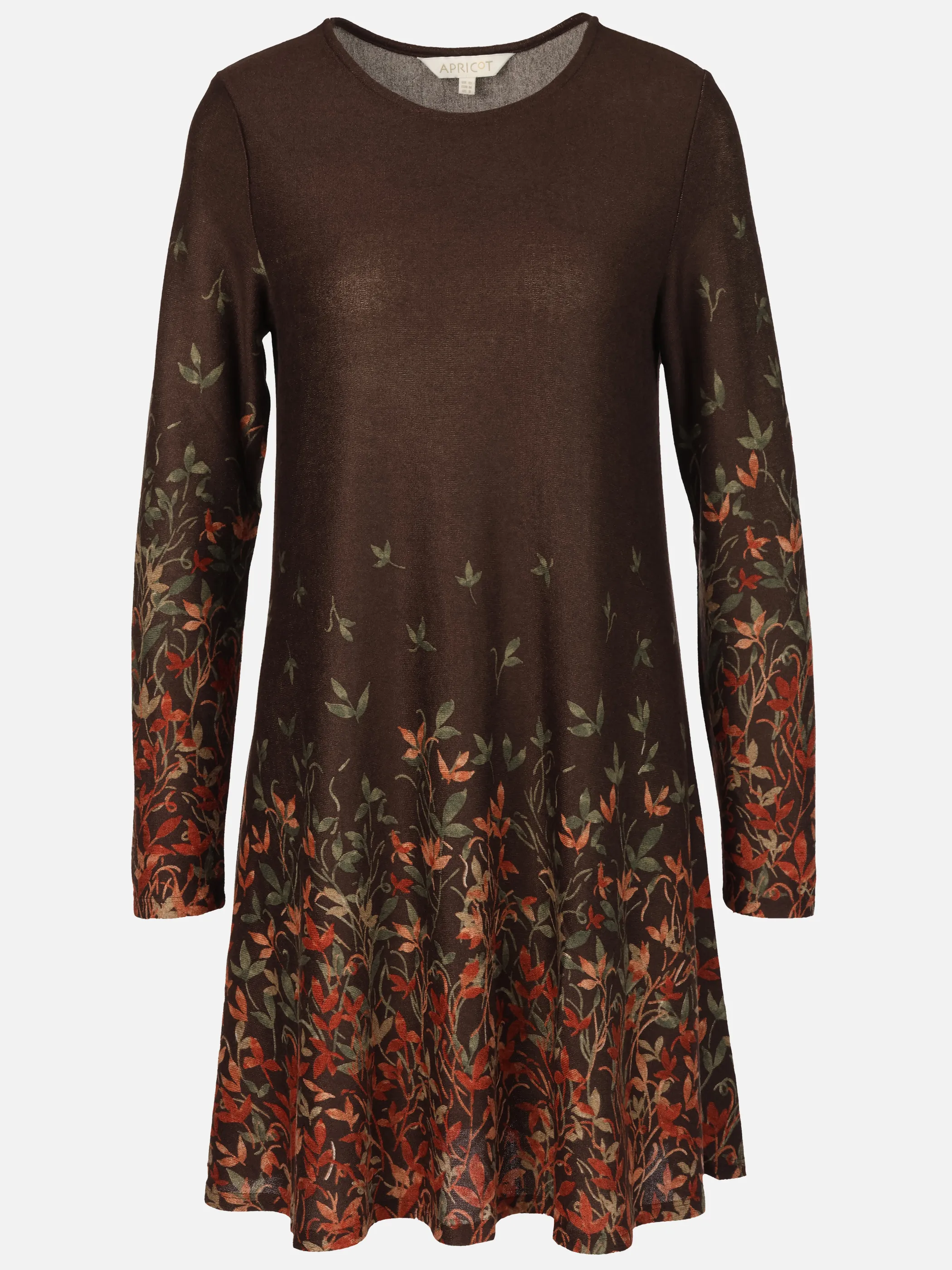 Apricot X151912 Apricot Leaf Print Border Swing Dress Braun 922354 BRN 1