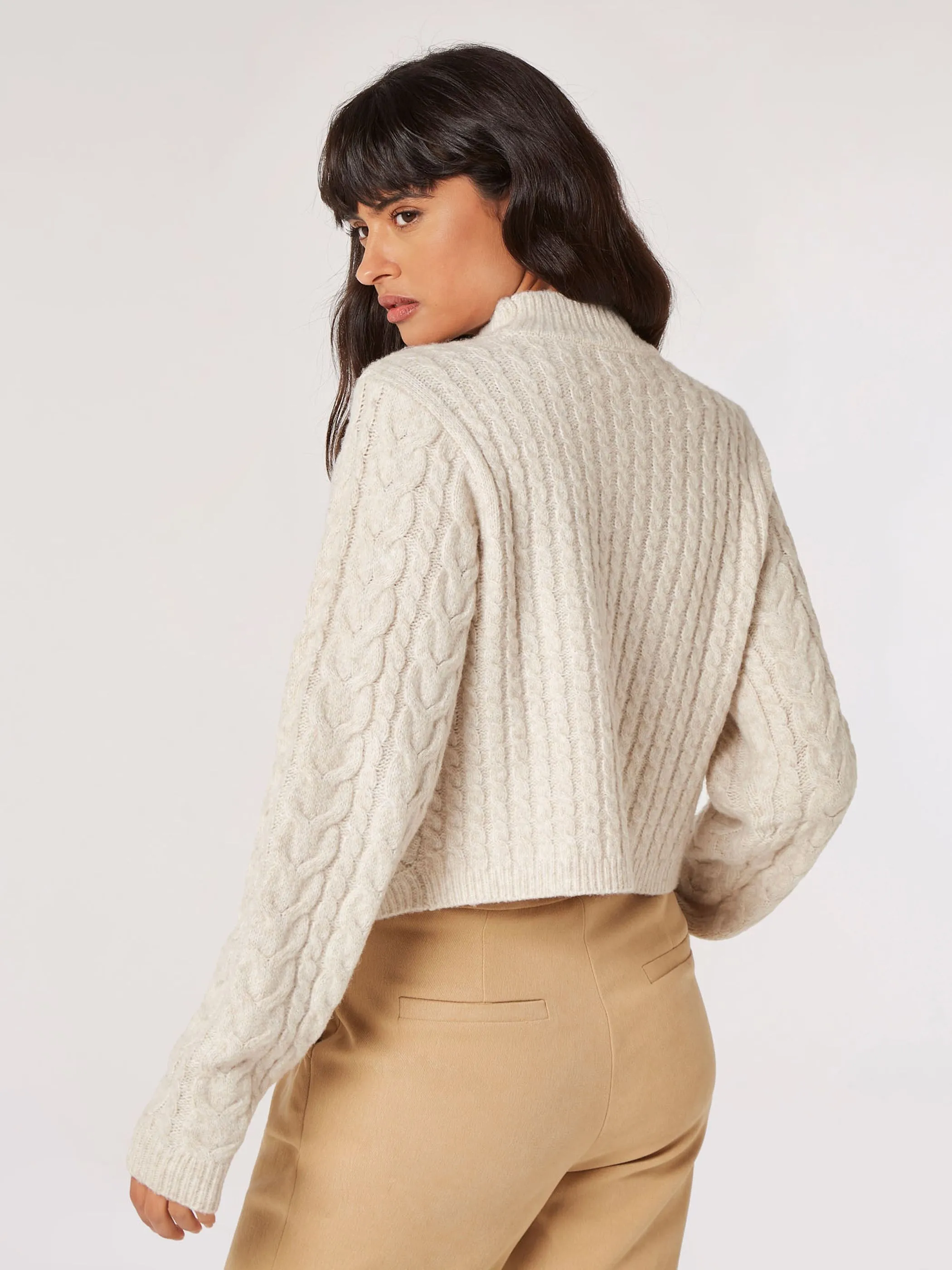 Apricot 782570 Apricot Cable Knit Wrp-Ovr Mock Nck  Jmpr Beige 908428 STO 2