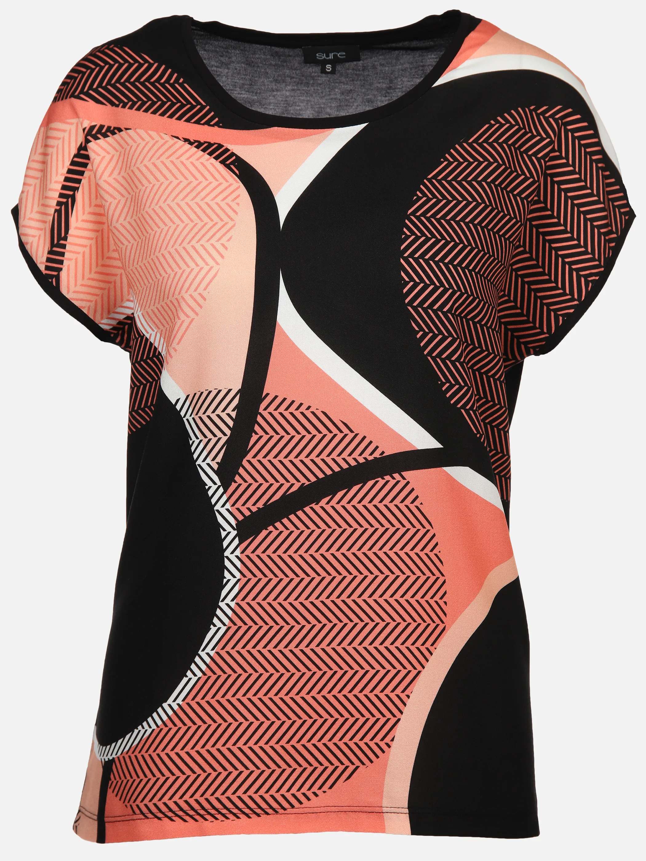 Sure Da-Materialmix-Shirt Schwarz 893421 SW/PAPAYA 1