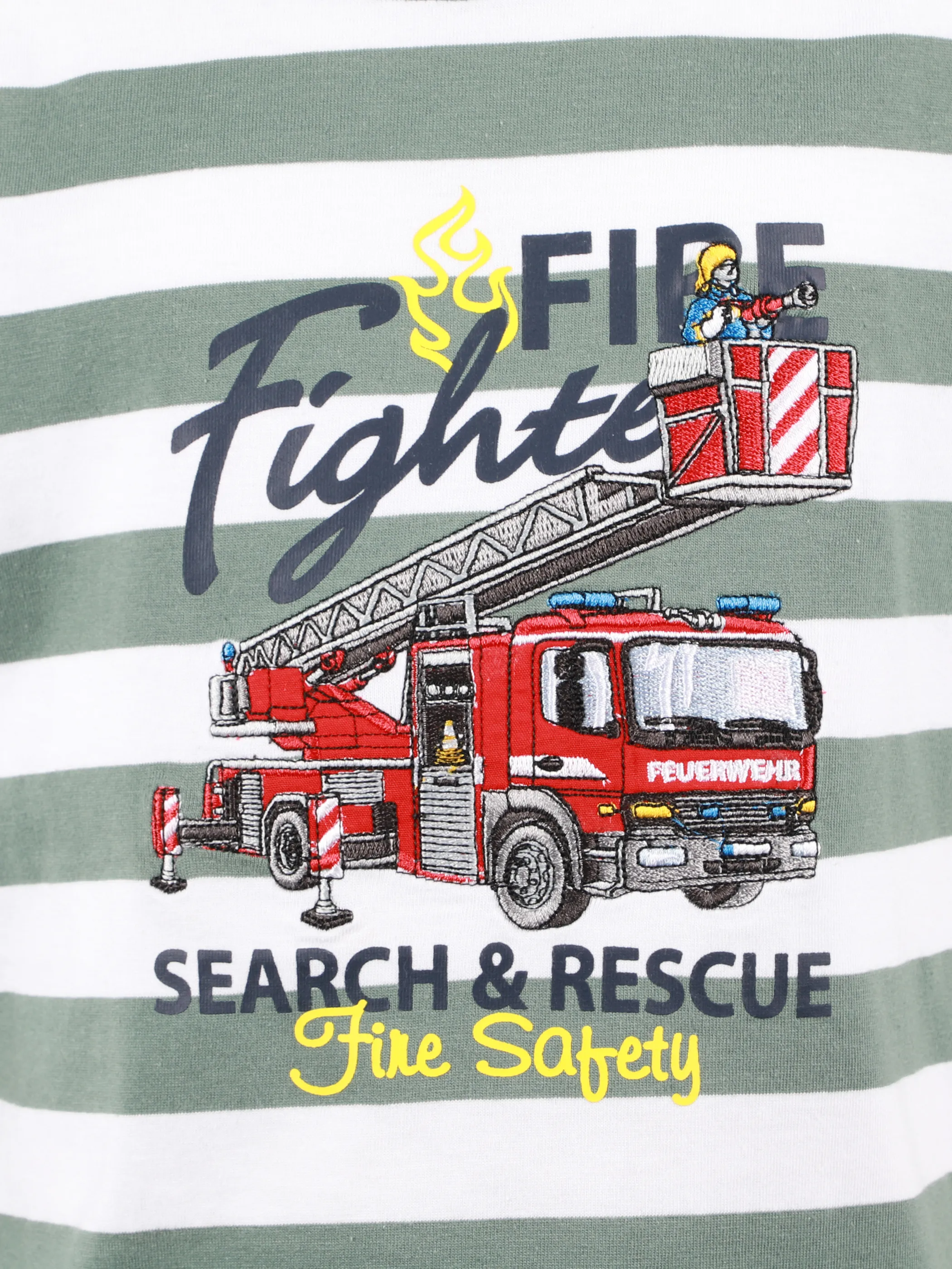 One Way MB T-Shirt gestreift mit feuerwehr print in grün Grün 921981 GRÜN 3