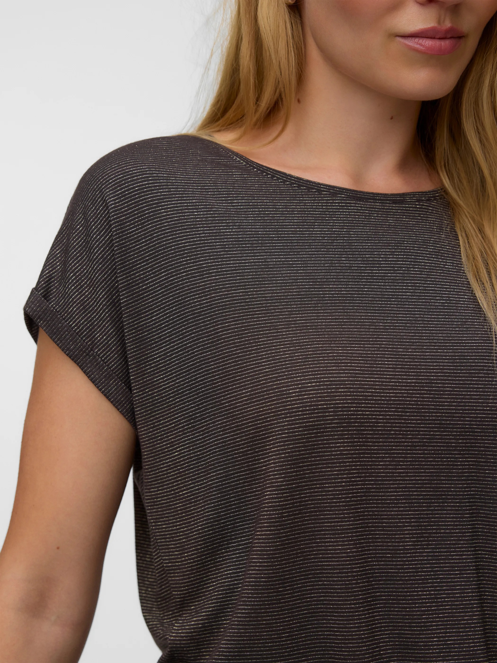 Vero Moda 10250488 VMLAVA GLITTER SS TOP STRIPE Braun 852566 297957003 5