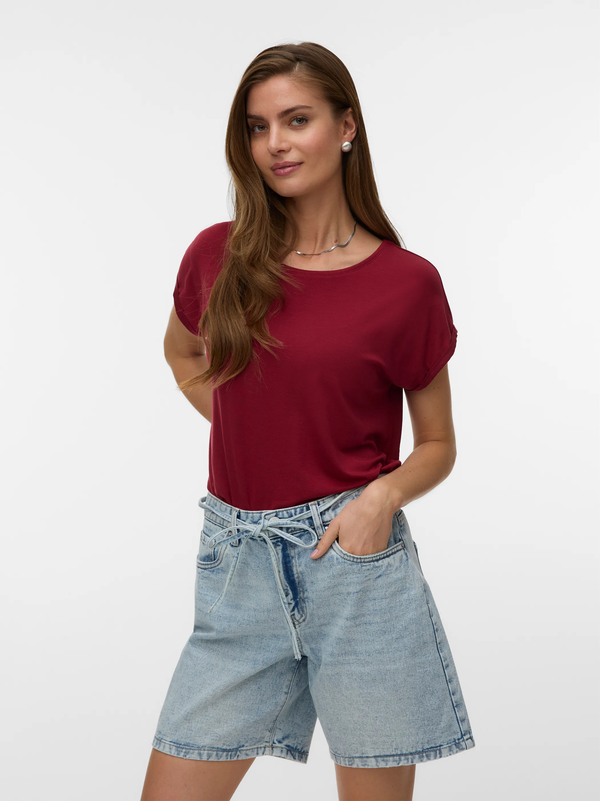 Vero Moda 10284468 VMAVA PLAIN SS TOP GA Rot 873829 230355 5