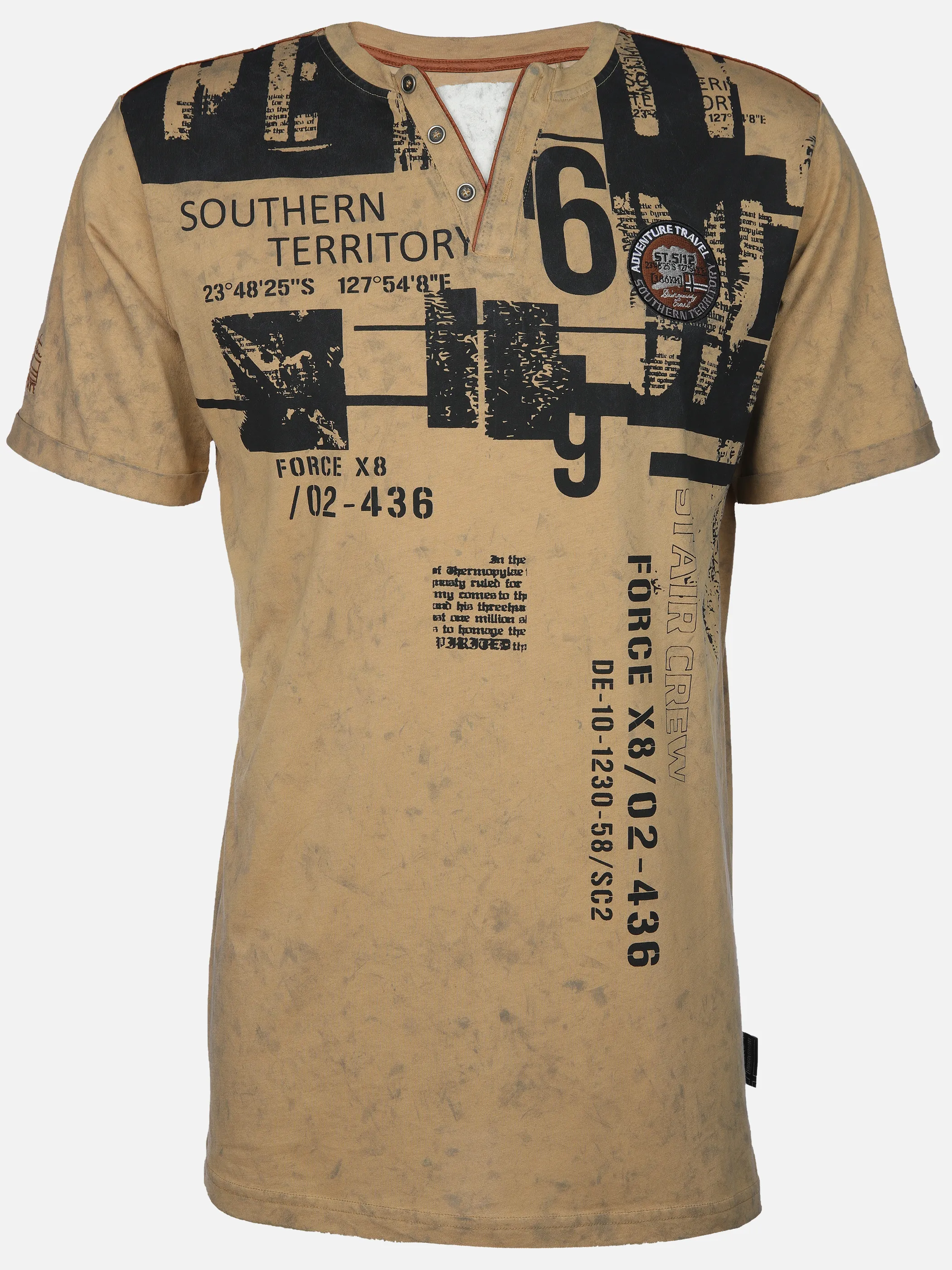 Southern Territory He. Henleyshirt 1/2 Arm alloverprint Beige 910641 BEIGE 1