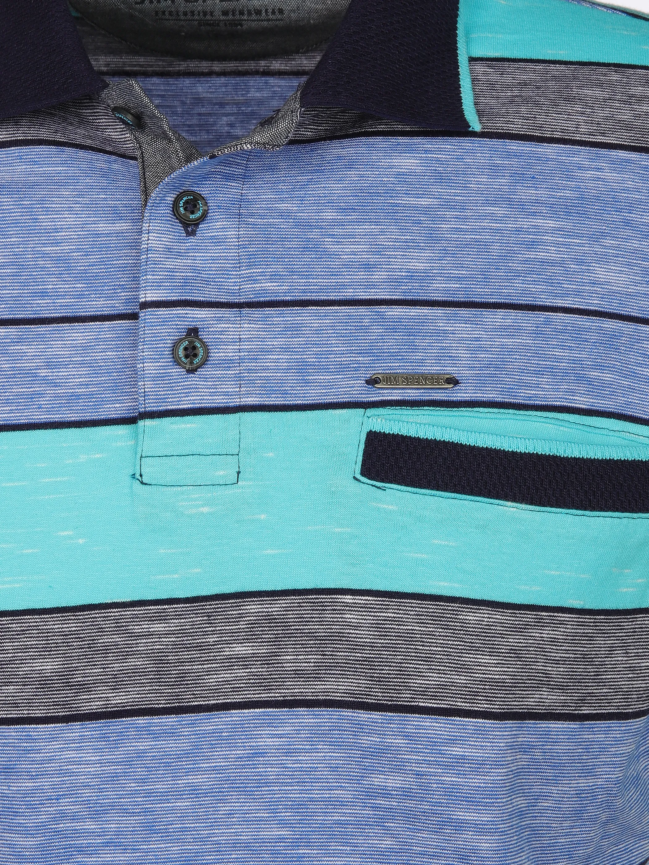 Jim Spencer He. Poloshirt 1/2 Arm Ringel Space Türkis 910837 AQUA 3