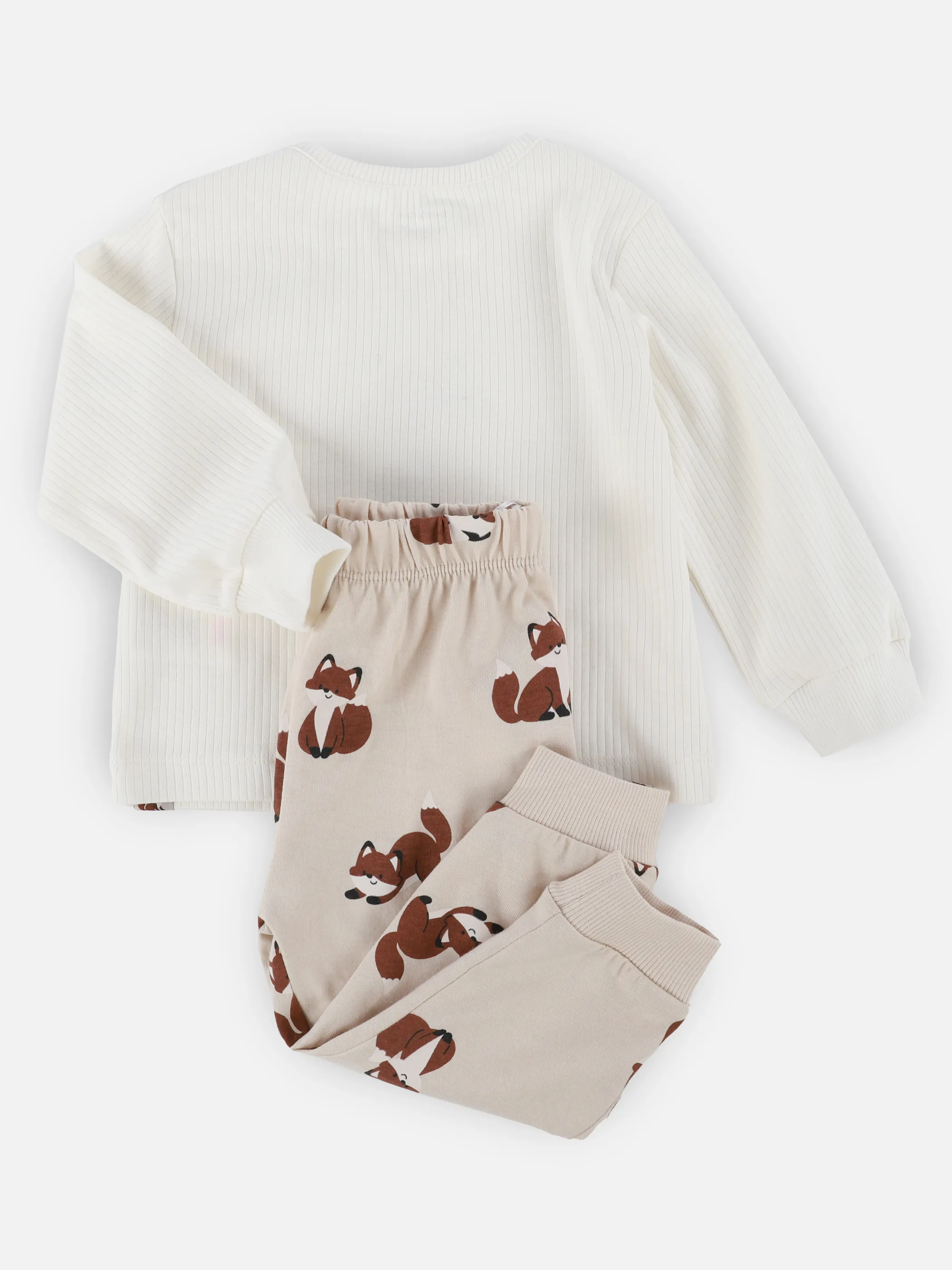 Bubble Gum BJ Longsleeve+Pant Set mit Fuchs AOP in weiß/beige Weiß 913588 WEIß/TAUPE 2