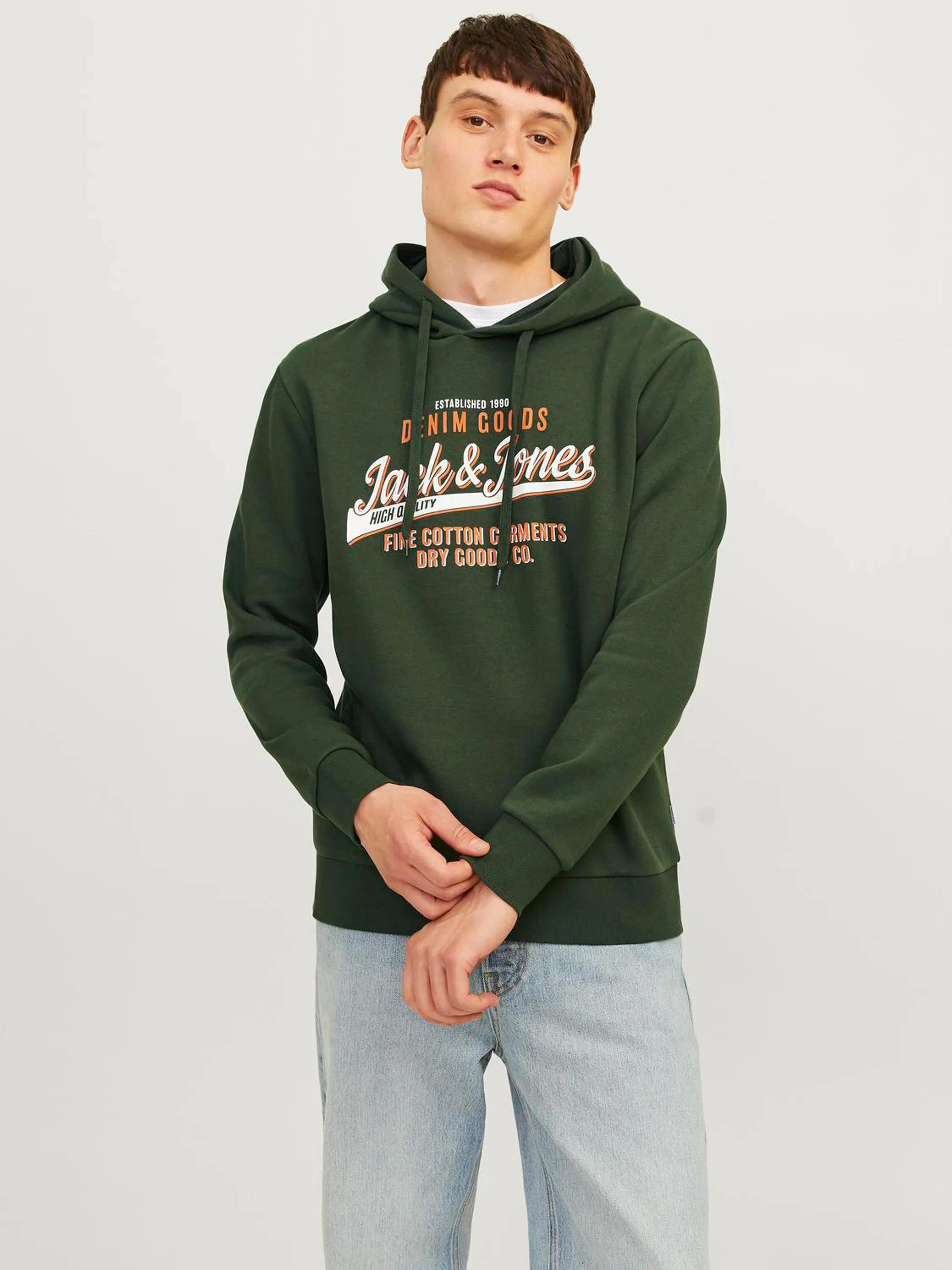 Jack Jones 12255617 JJELOGO SWEAT HOOD 2 Grün 895765 176344 2