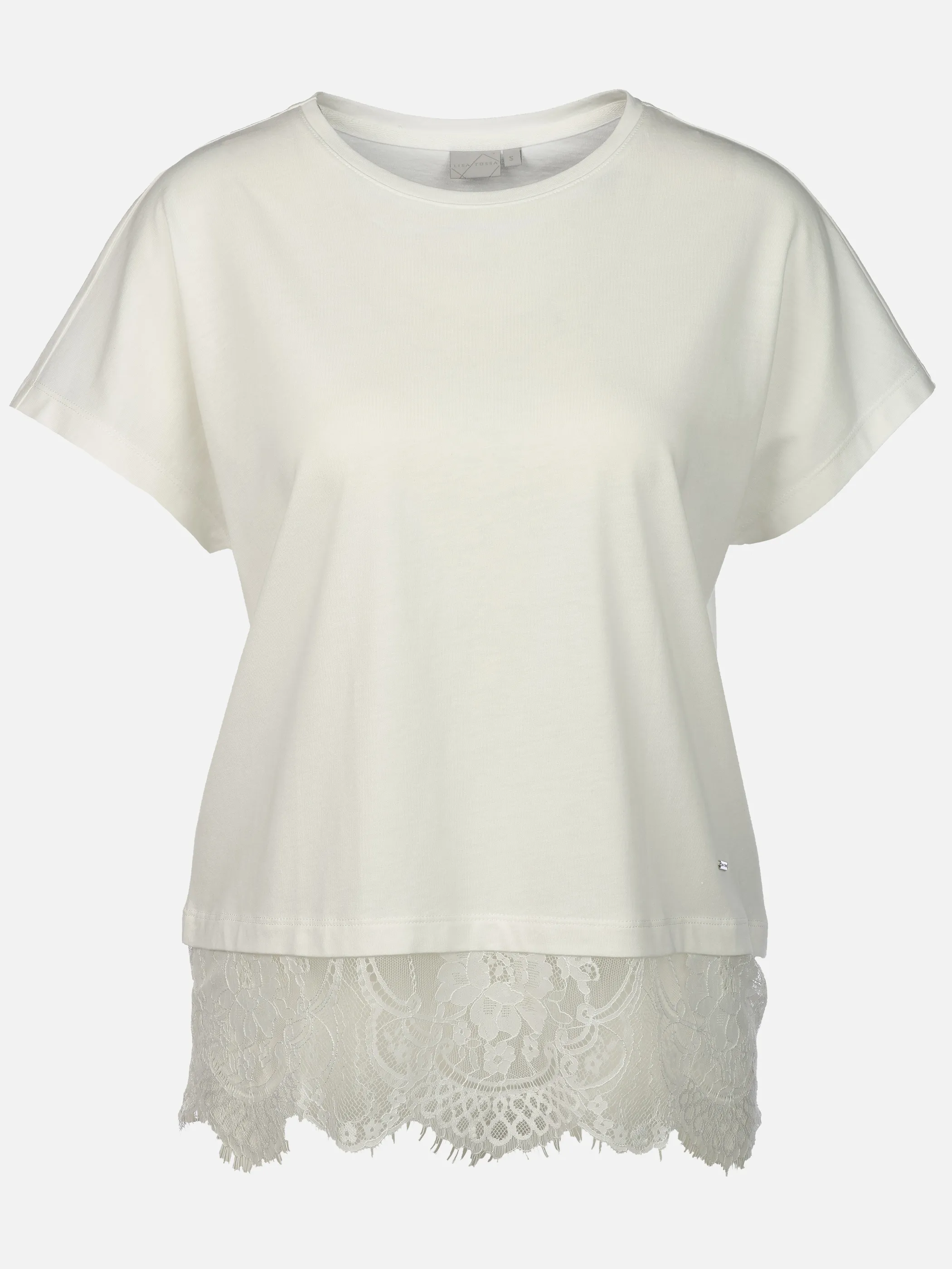 Lisa Tossa Da.Rundhalsshirt m.Spitzenborte Weiß 930568 STAR WHITE 1