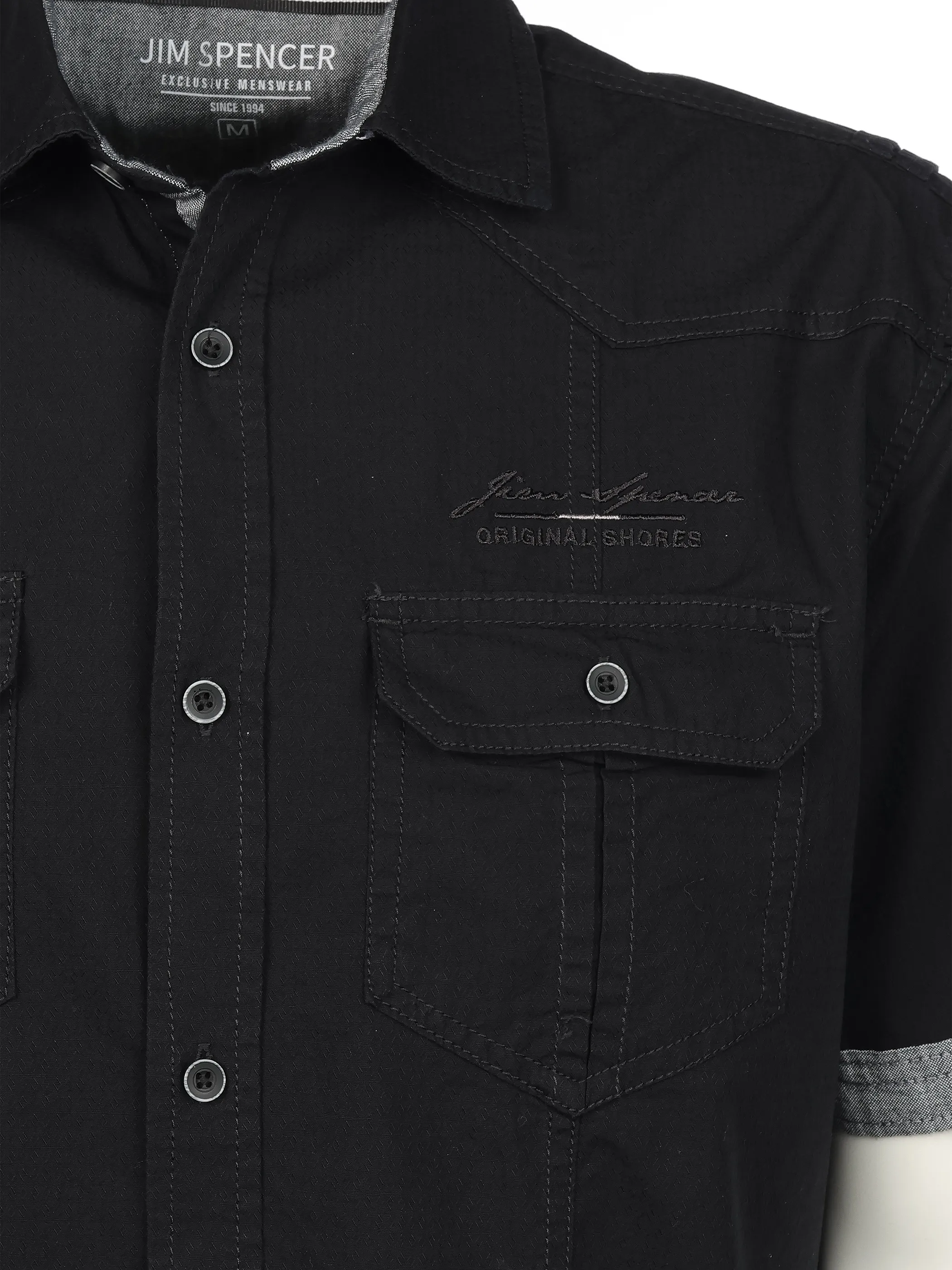 Jim Spencer He. Freizeithemd 1/2 Arm slub Schwarz 925936 BLACK 3