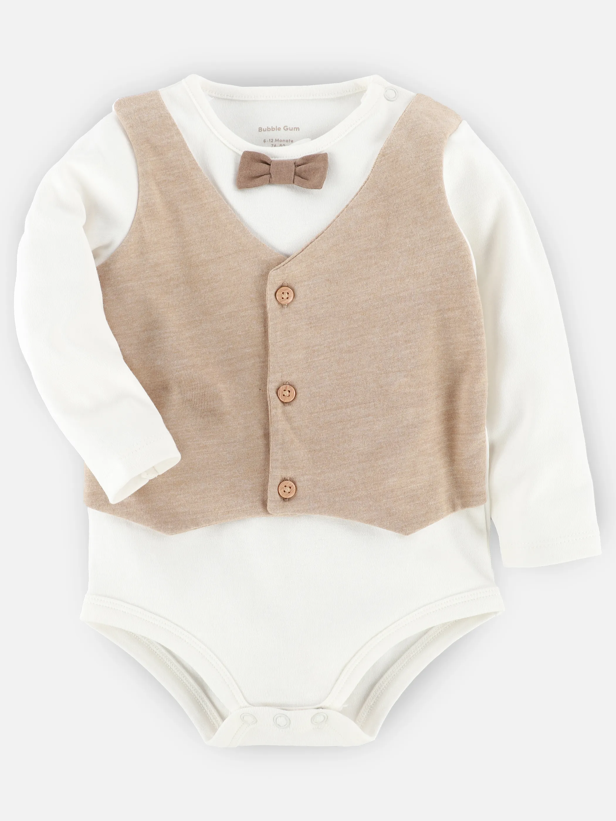Bubble Gum BJ Langarm Body mit Weste und Fliege in beige Beige 916318 BEIGE 1