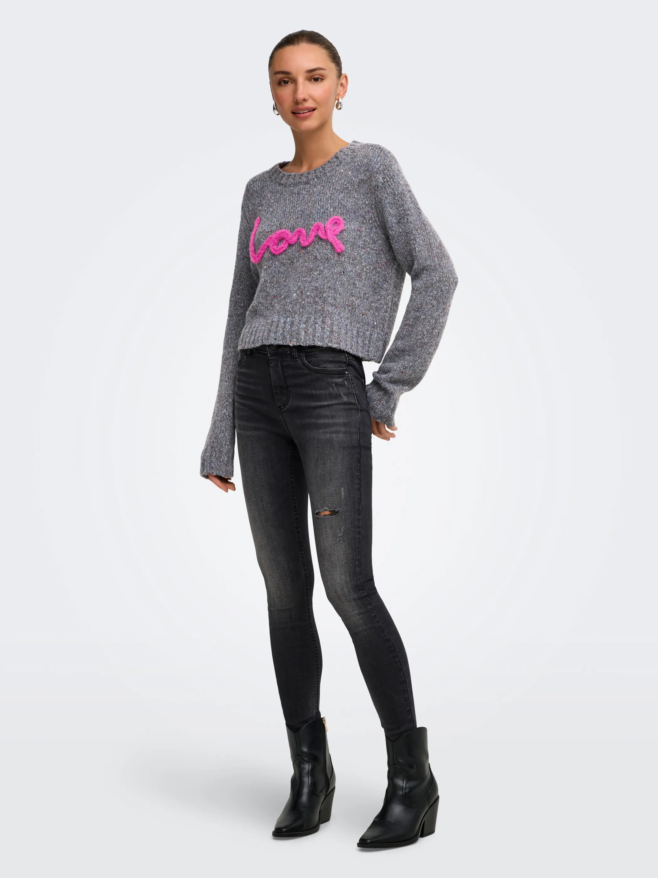 Only 15375416 ONLSMILLA LS TEXT DET Grau 928707 179074005 1