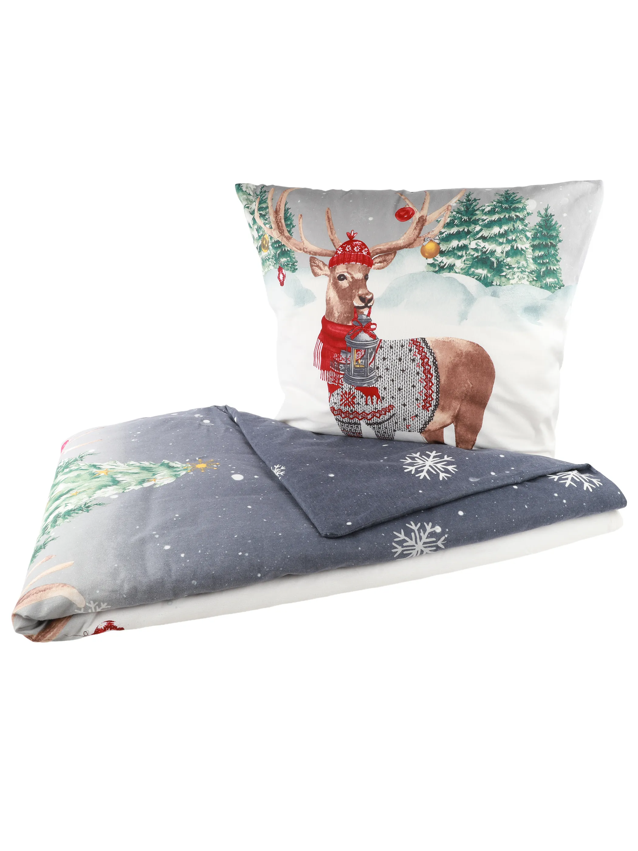 Kaeppel I Biberbettwäsche Weihnachtshirs Grau 918577 GRAU 1