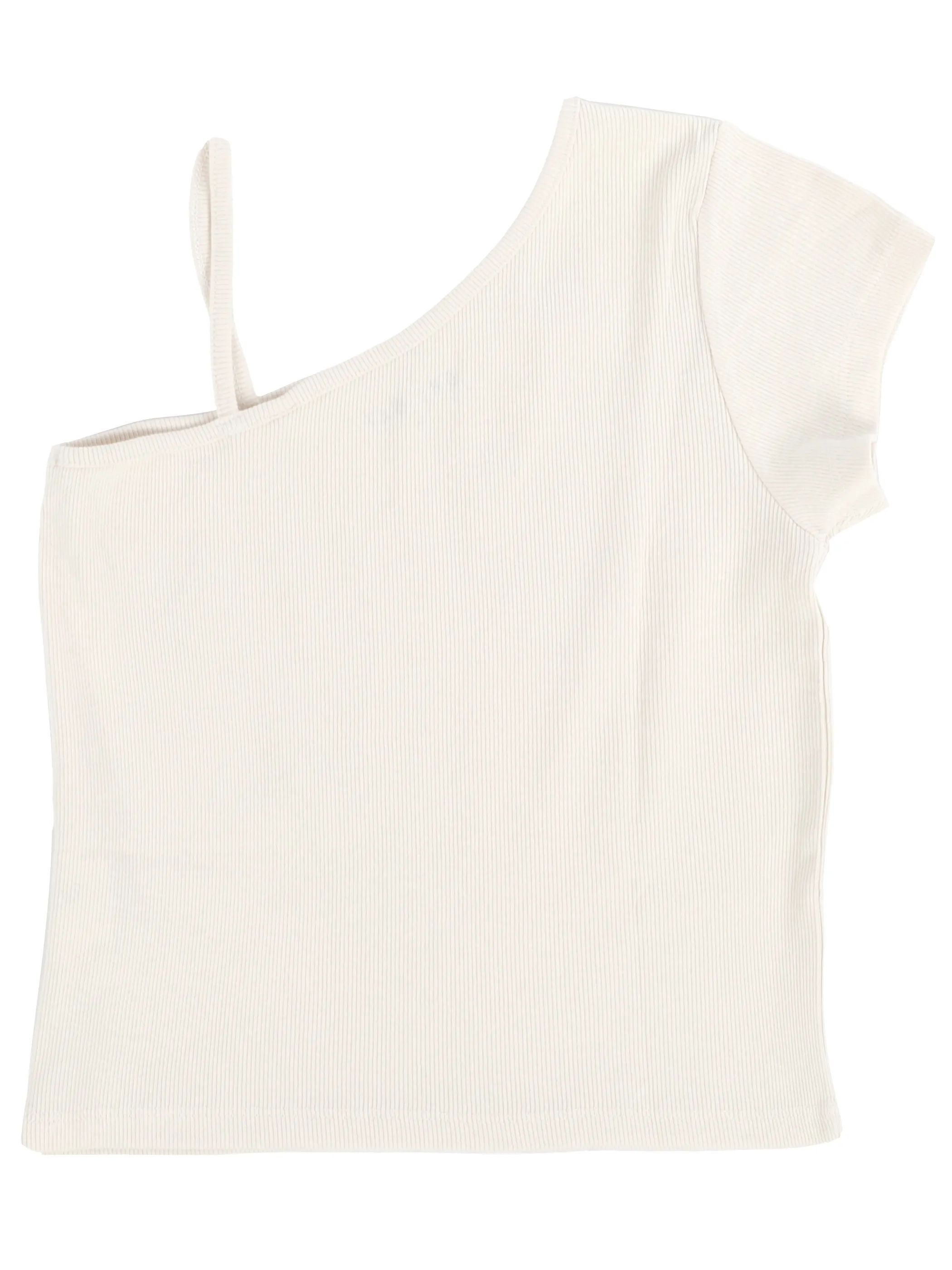 One Way JM Ripp-Shirt one shoulder in ecru Weiß 910015 ECRU 2