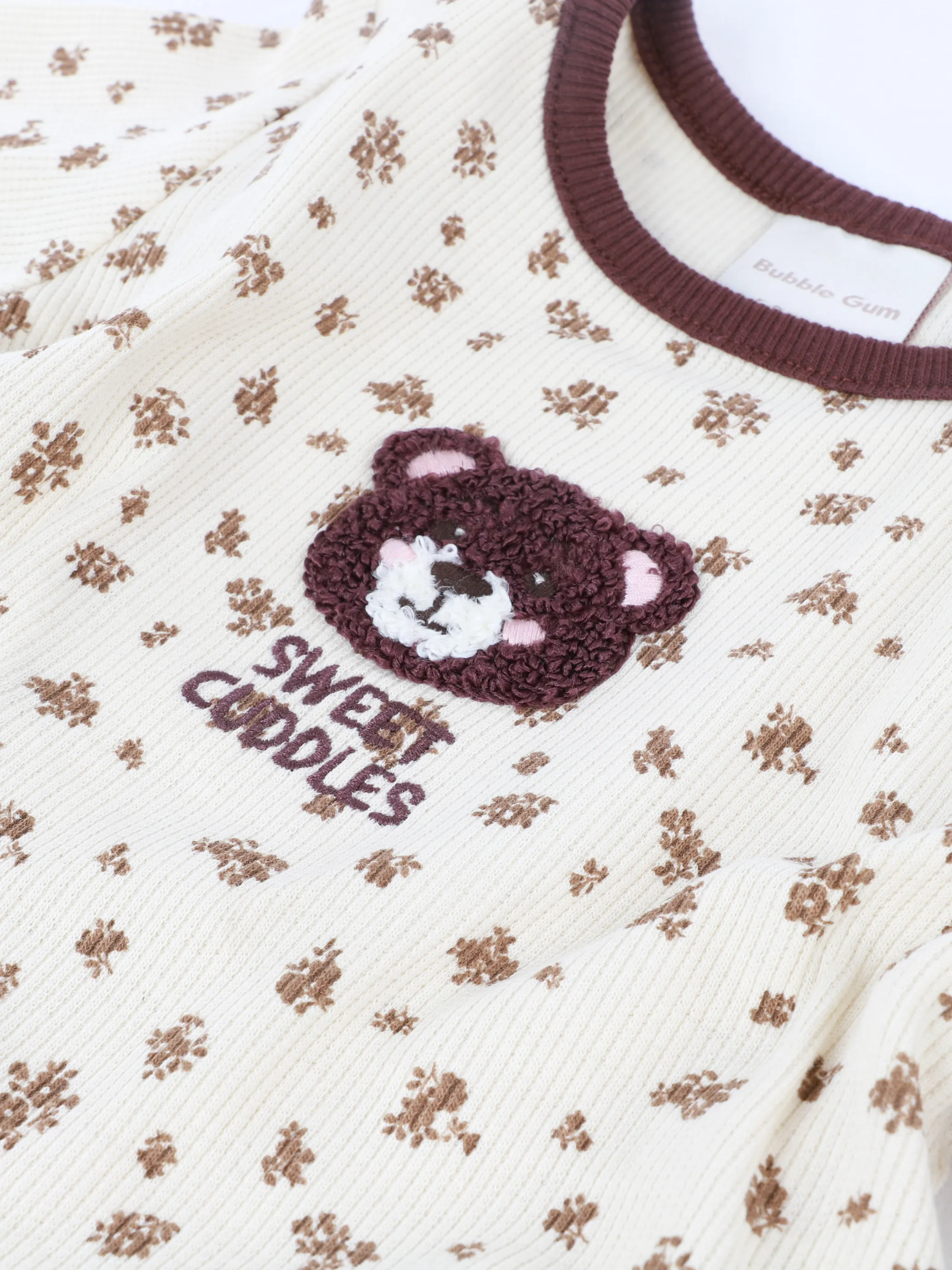 Bubble Gum BM Longsleeve mit Blumen AOP & Bärchen Appli. Beige 929609 BIRCH 4