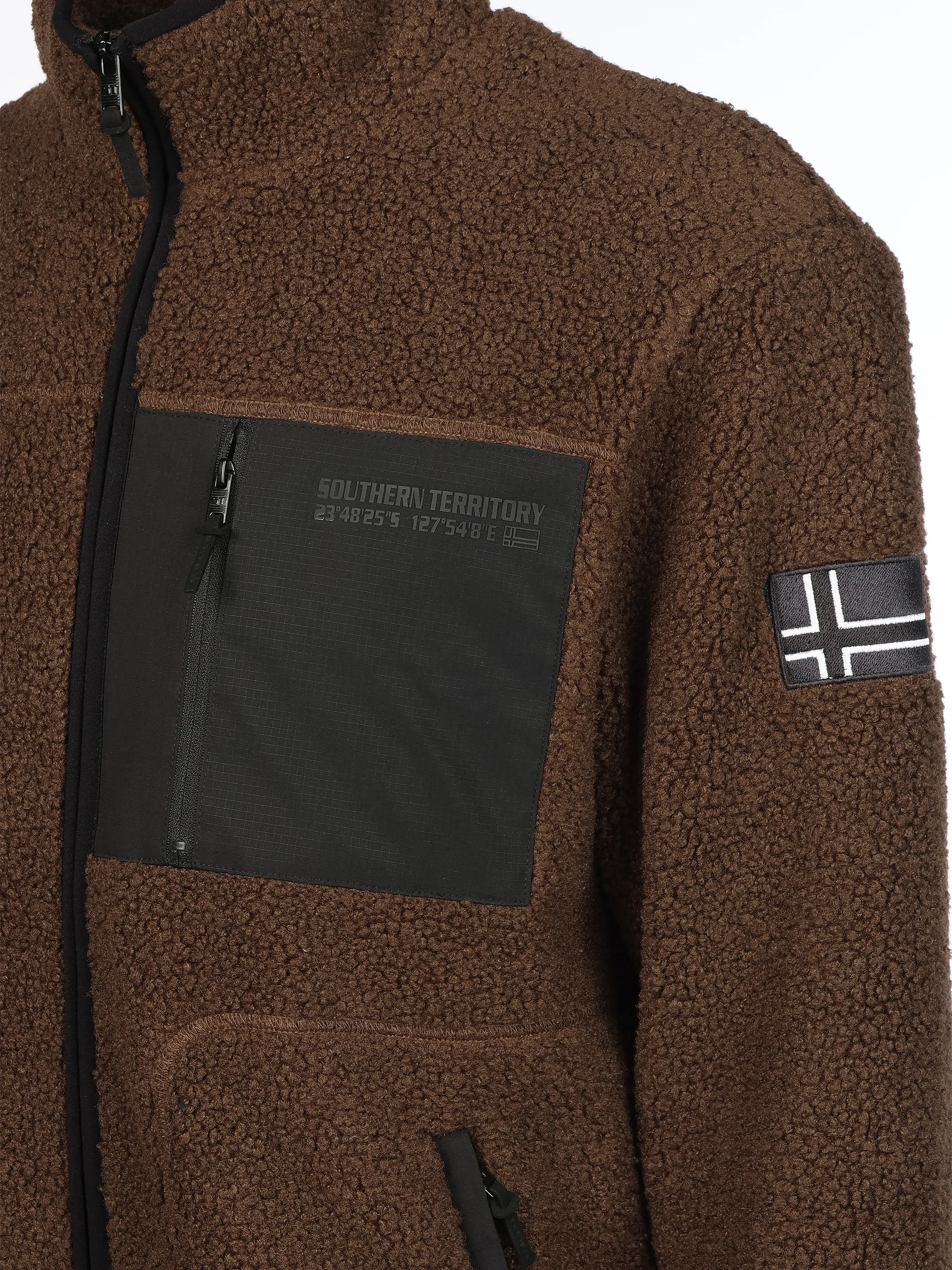 Southern Territory He. Sherpafleecejacke Brusttasche Braun 930737 BROWN 4