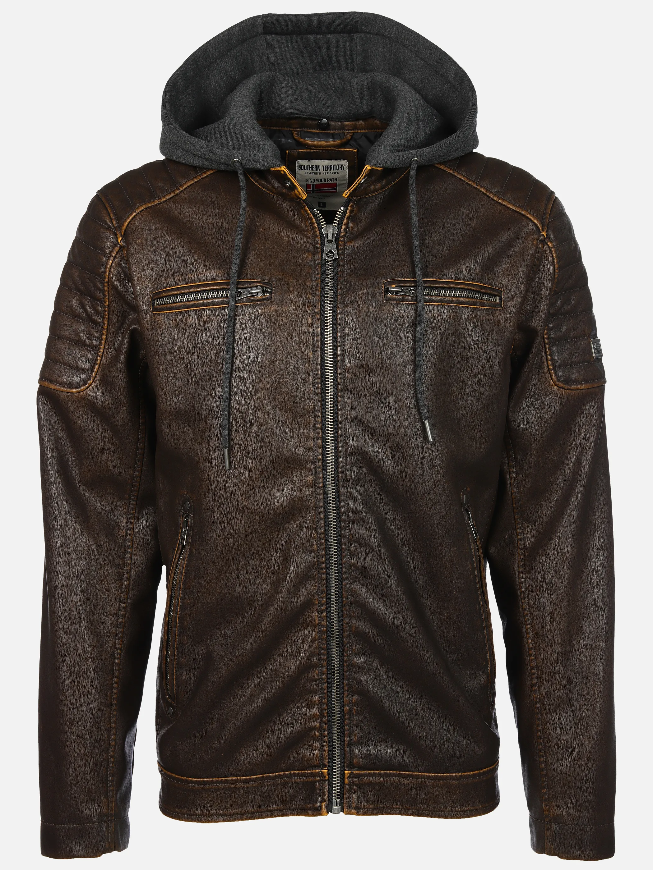 Southern Territory He. PU-Bikerjacke Vintage braun washed Braun 916507 28 1