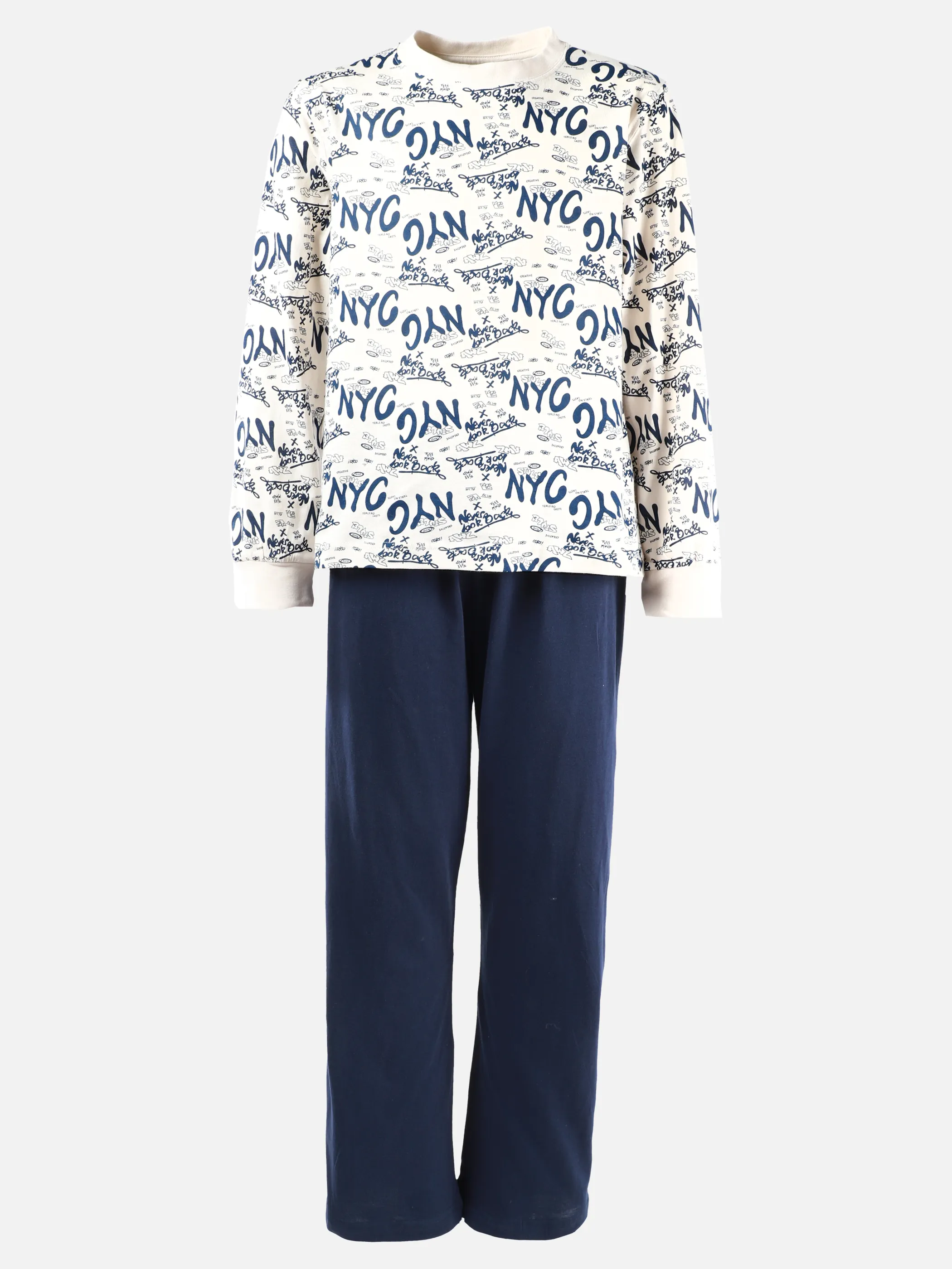 One Way JJ Schlafanzug lang Big Print Blau 913584 NAVY 1