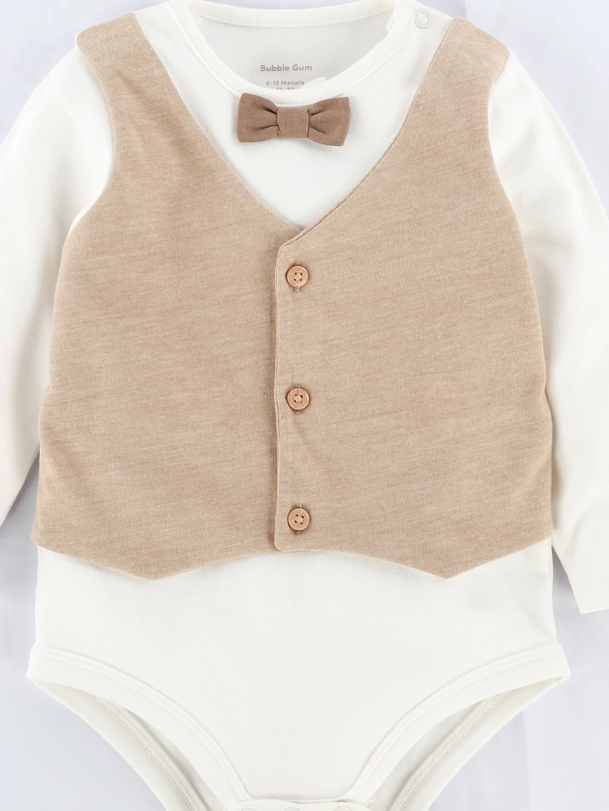 Bubble Gum BJ Langarm Body mit Weste und Fliege in beige Beige 916318 BEIGE 3