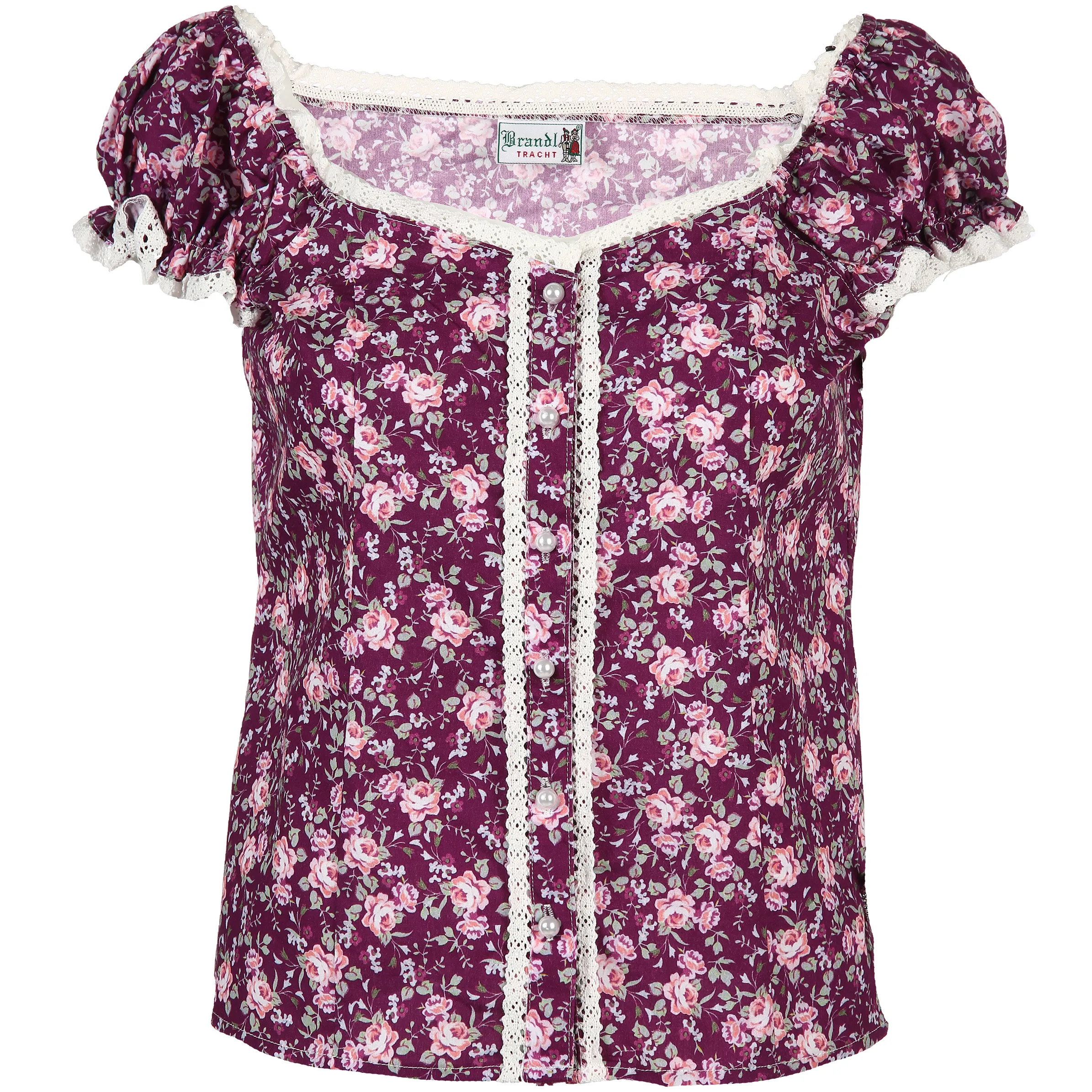 Brandl Tracht Da-Trachtenbluse Rosenmuster Lila 795885 BEERE GEM. 1