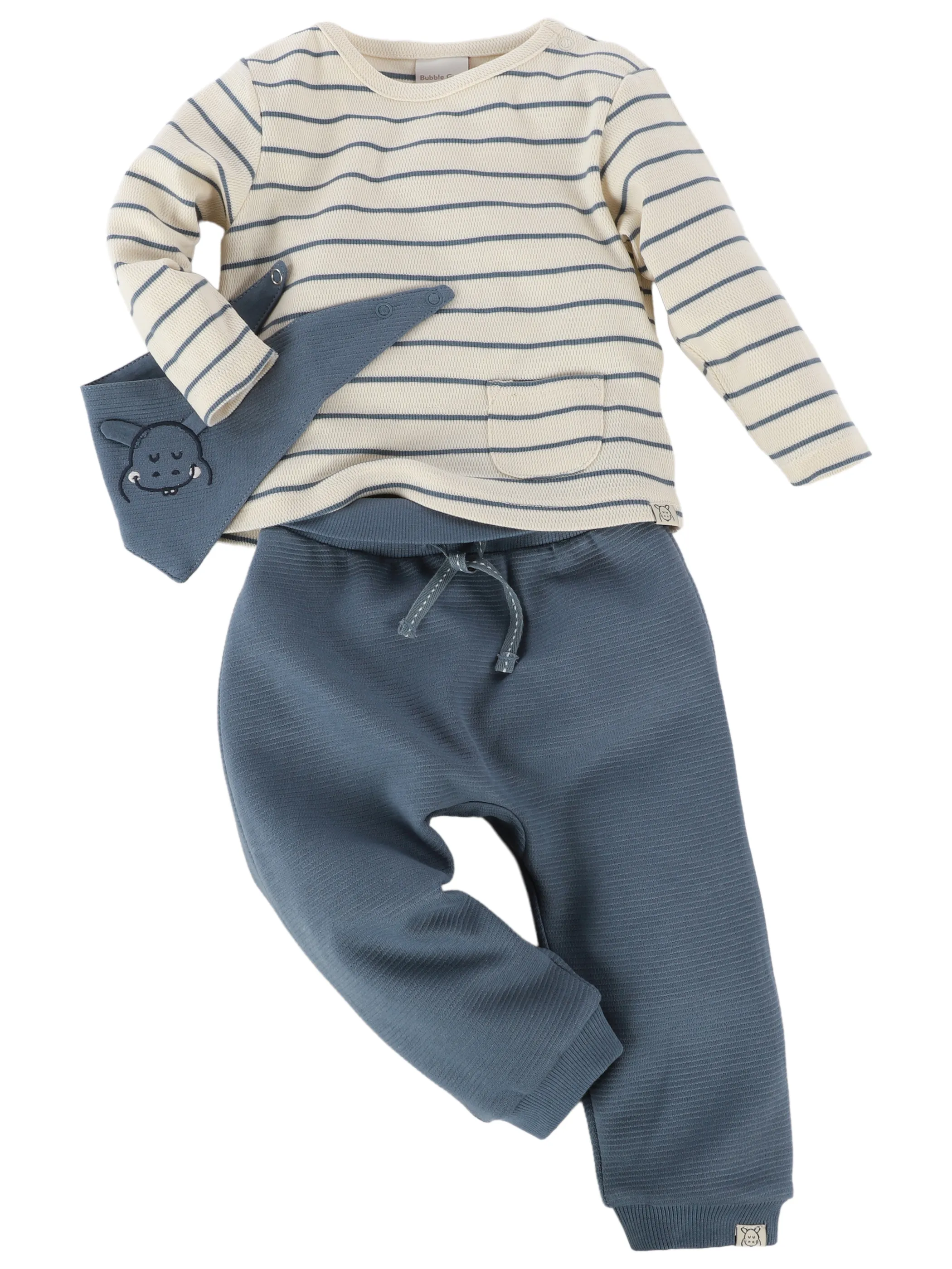 Bubble Gum BJ Set Longsleeve gestreift, Hose uni + Halstuch Blau 921560 BL 1