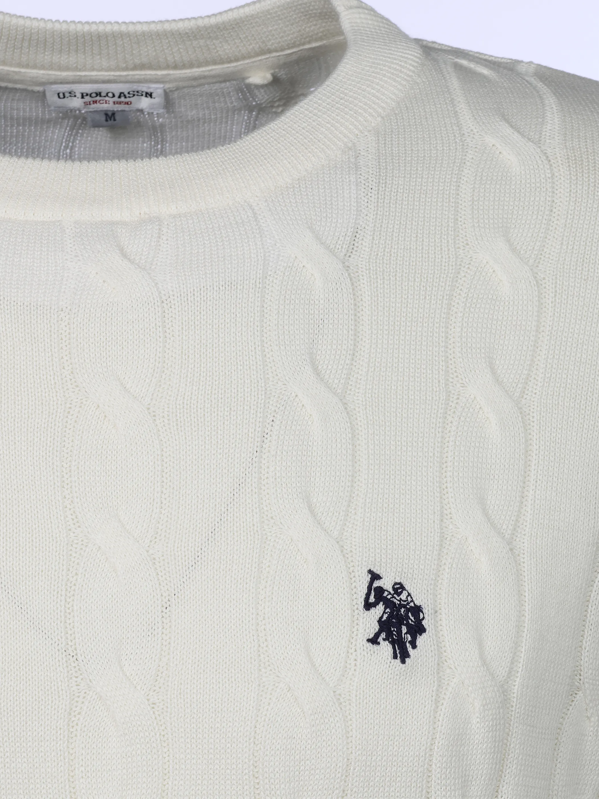 U.S. Polo Assn. Pullover Round Neck Zopfmuster Weiß 930971 WHITE 100 3