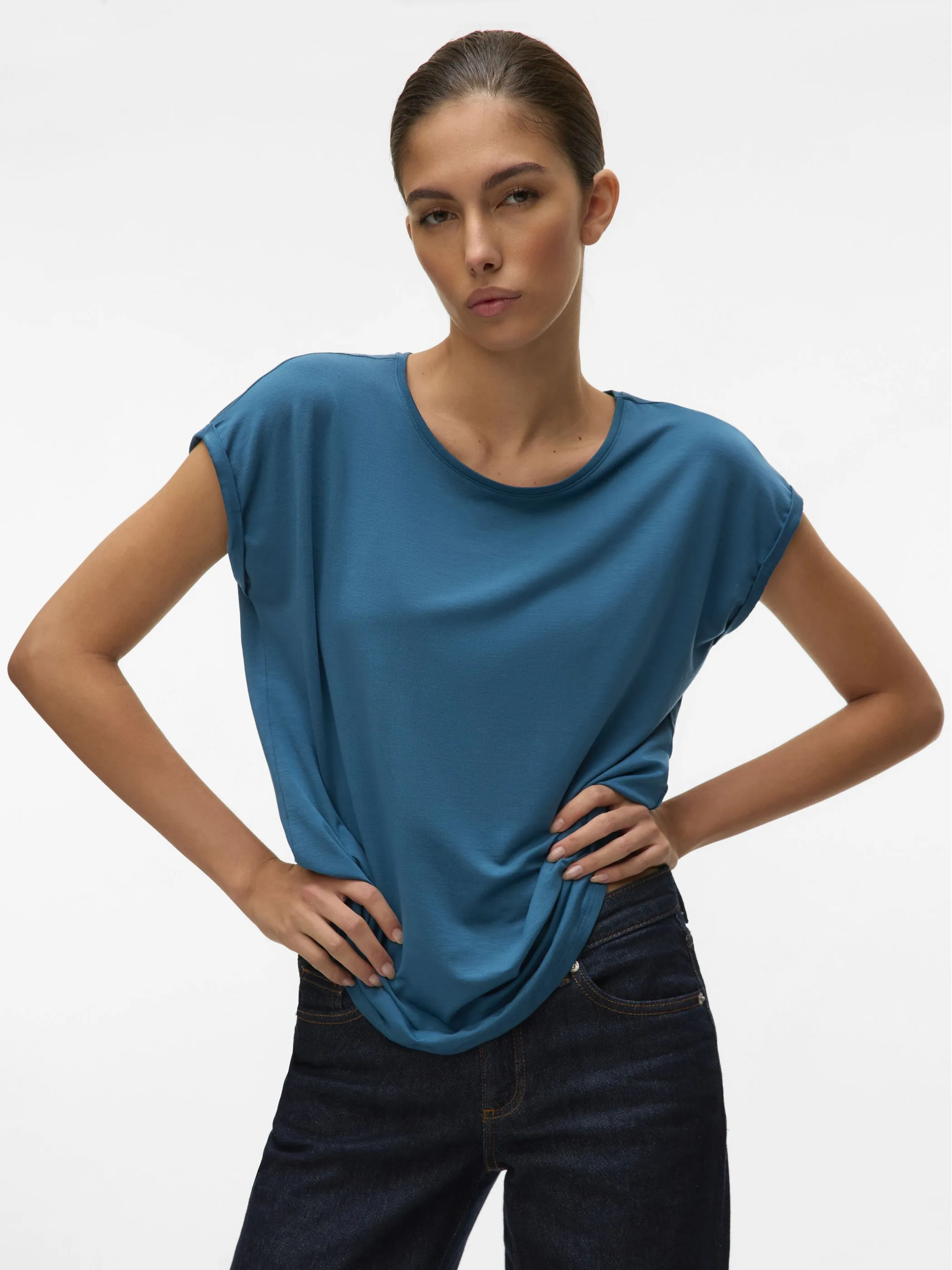 Vero Moda 10284468 VMAVA PLAIN SS TOP GA Blau 873829 261715