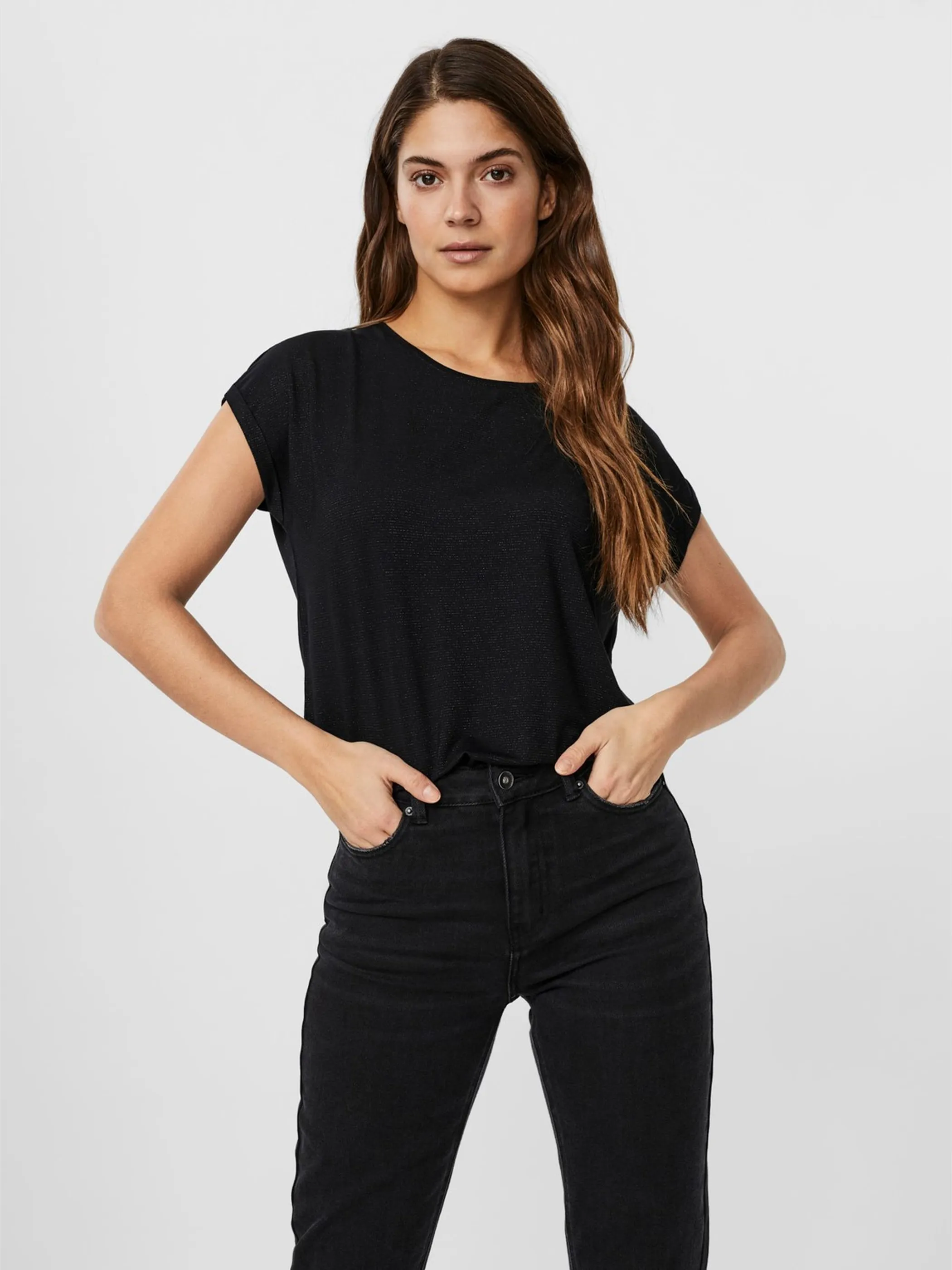 Vero Moda 10250488 VMLAVA GLITTER SS TOP STRIPE Schwarz 852566 177868001 2
