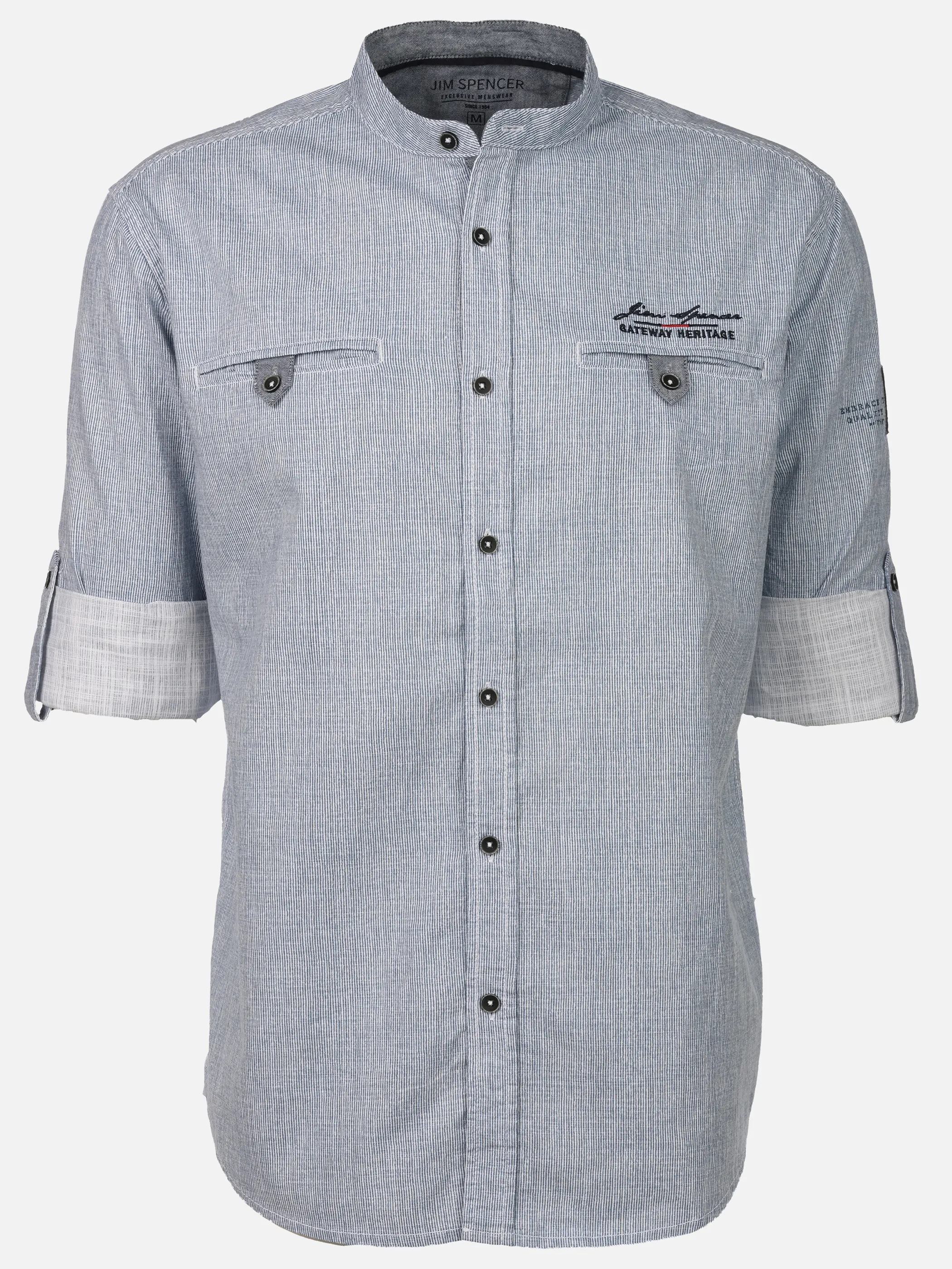 Jim Spencer He. Stehkragenhemd 1/1 Arm slub Blau 922245 BLUE 1