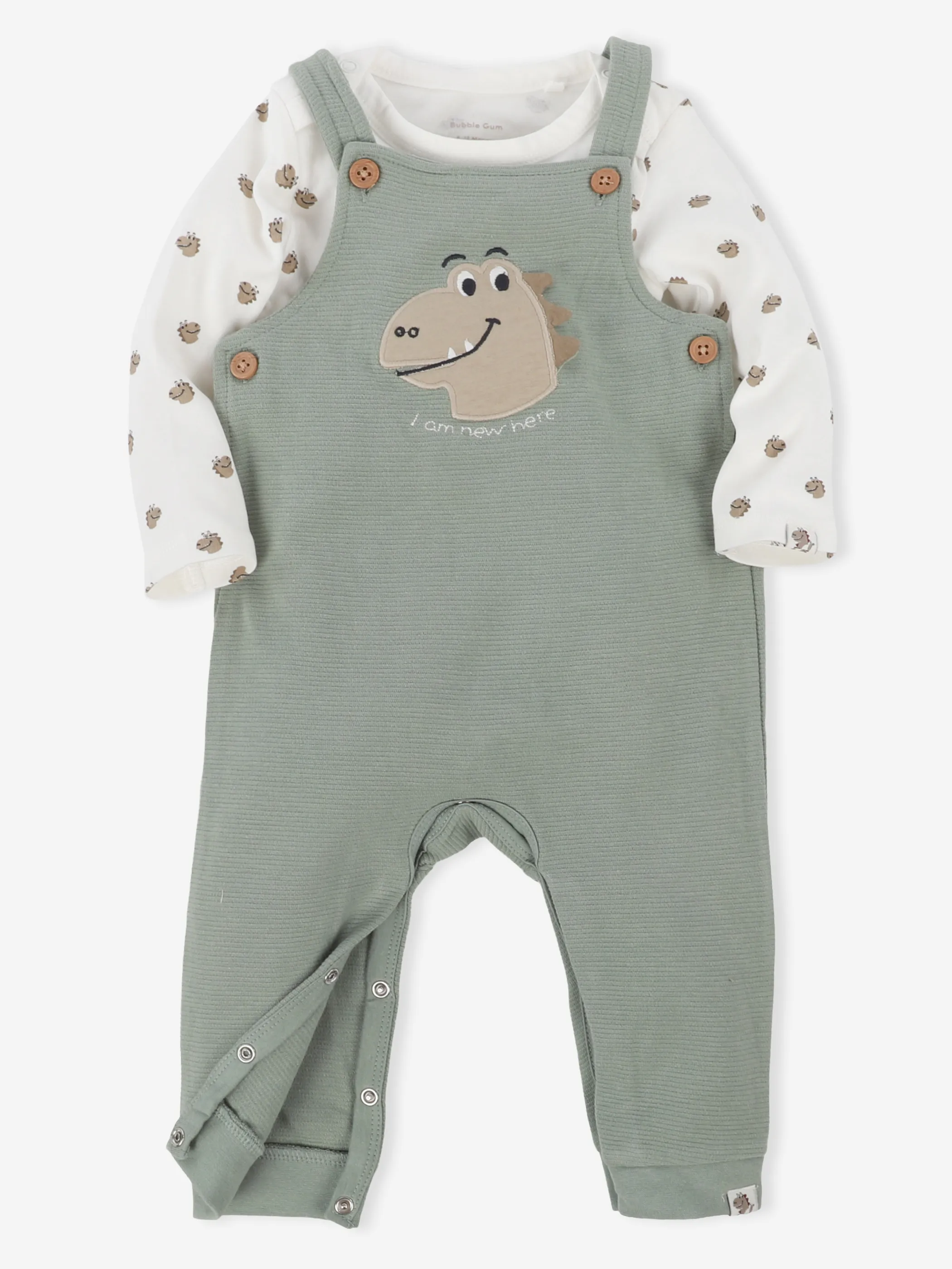 Bubble Gum BJ 2pcs Set Romper mit Dino FP + Shirt in AOP Grün 929692 GREENWHITE 3