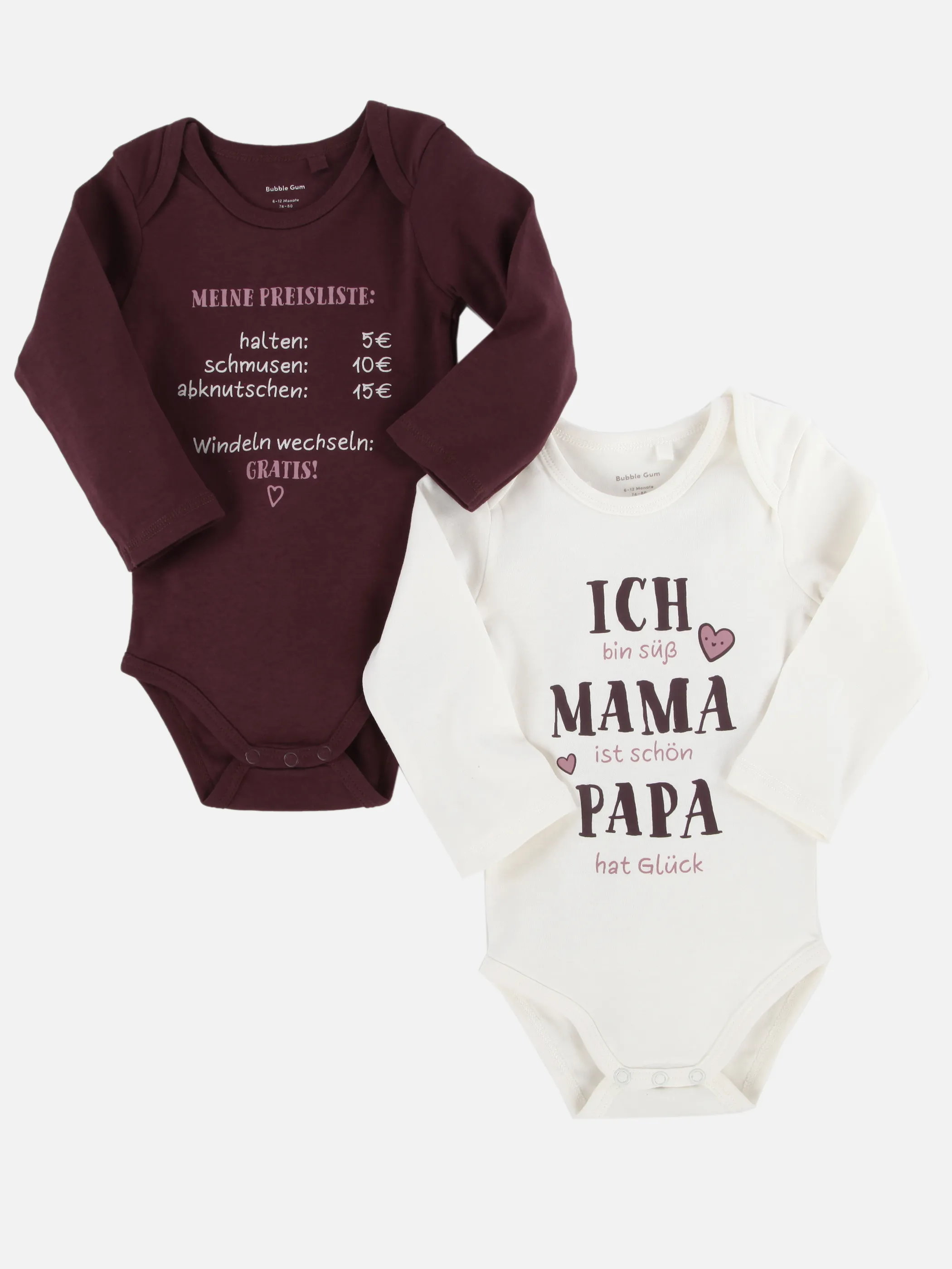 Bubble Gum BM 2er Pack Sprüchebody "Ich,Mama,Papa" Rot 916709 WEIß/RO 1