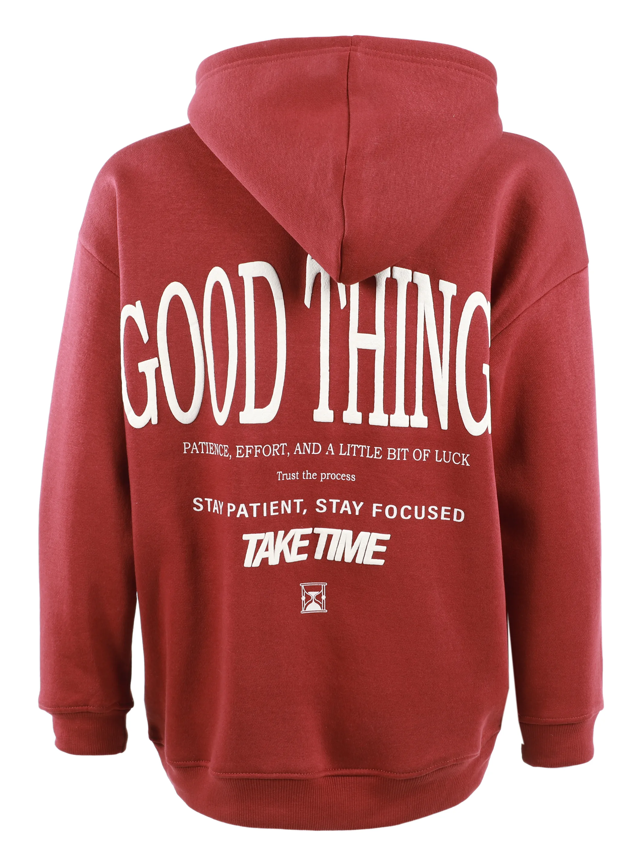 One Way JJ Hoodie "Good Things - Take Time" Backprint Rot 916233 BRAUNROT 2