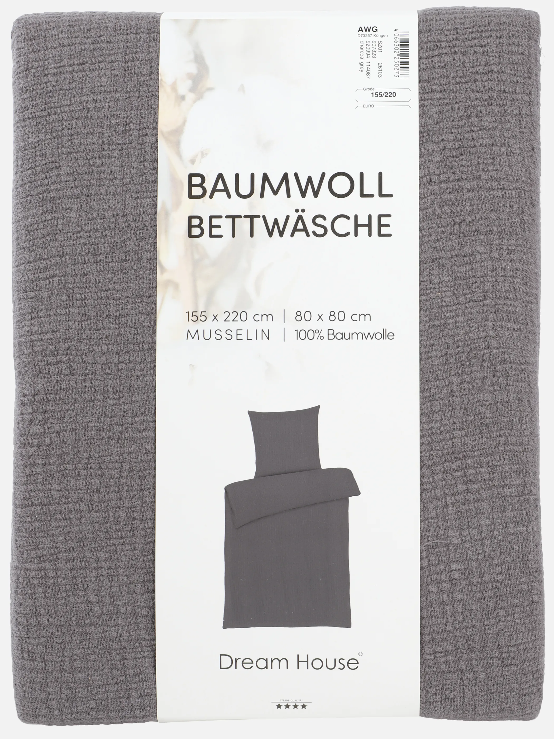 Dream House Musselin Bettwäsche 155x220 Grau 920994 GREY 2