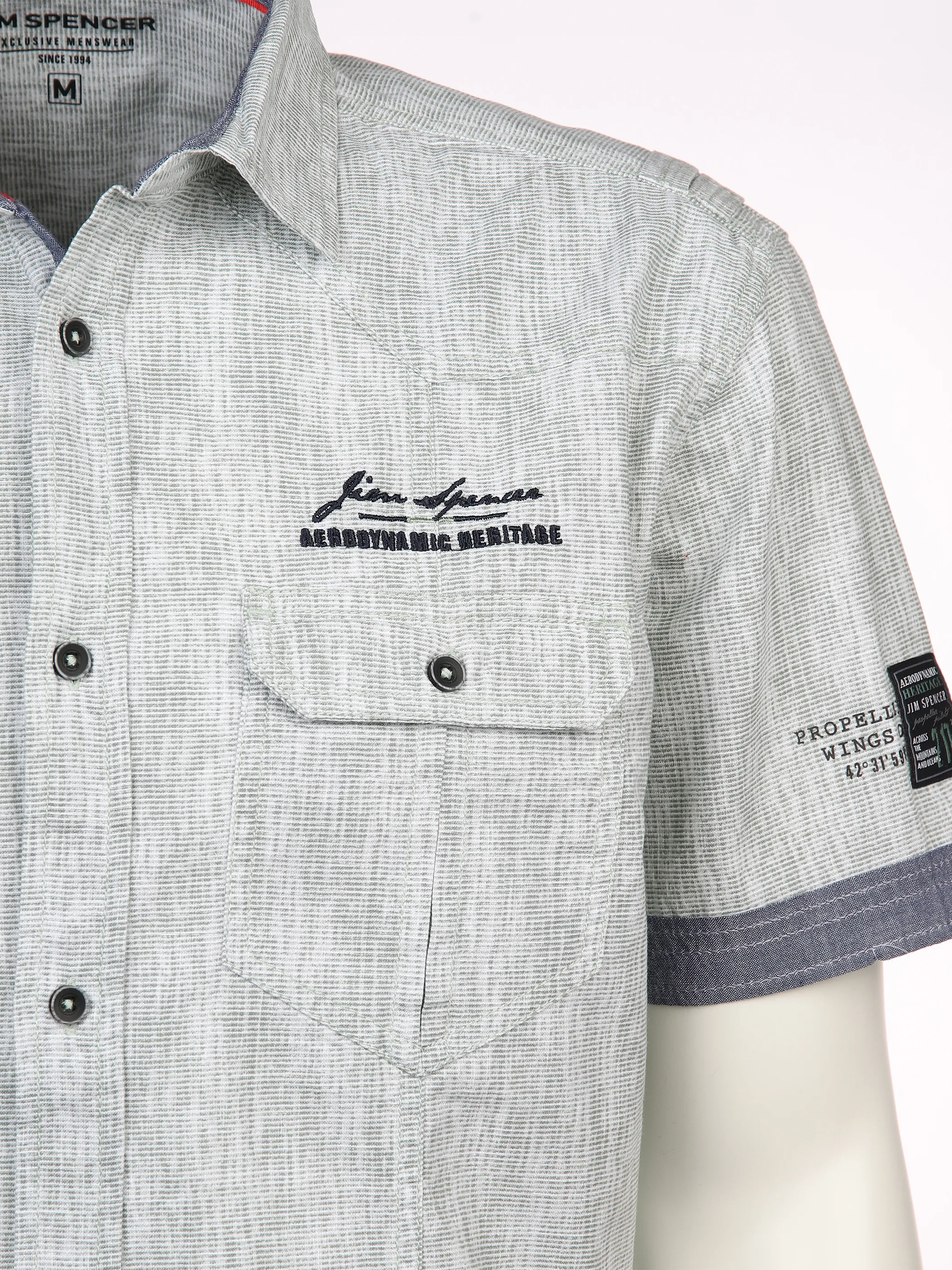 Jim Spencer He. Freizeithemd 1/2 Arm slub Grün 892218 MINT 3