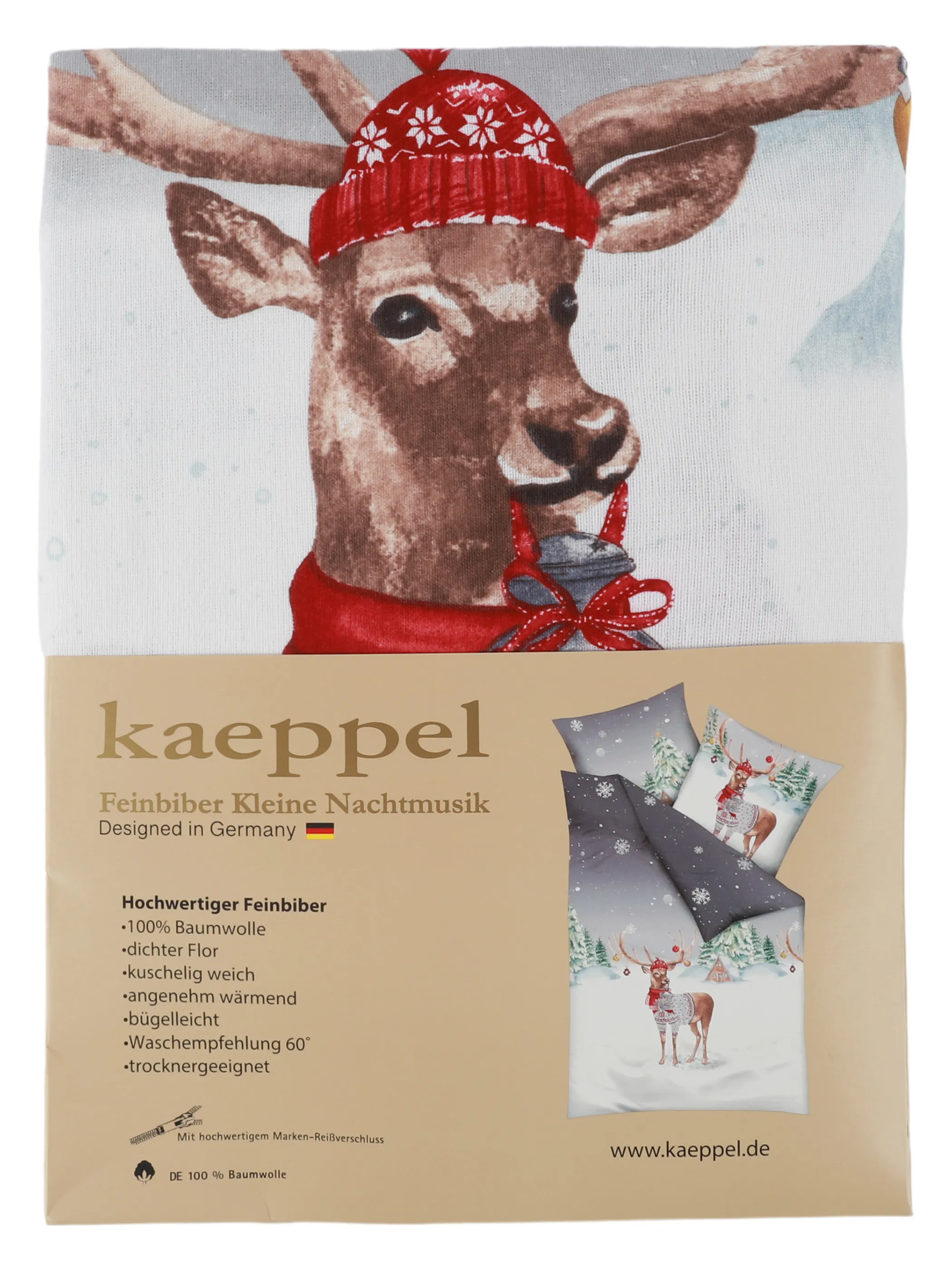 Kaeppel I Biberbettwäsche Weihnachtshirs Grau 918577 GRAU 2